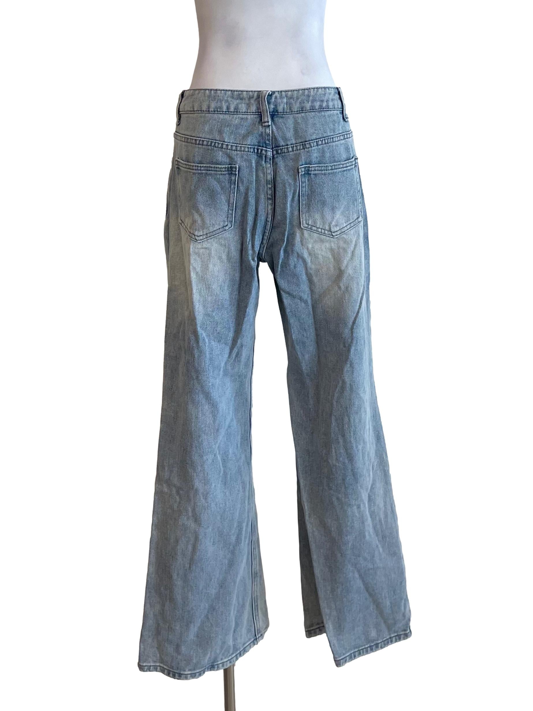 Ash Blue Ripped Flared Jeans