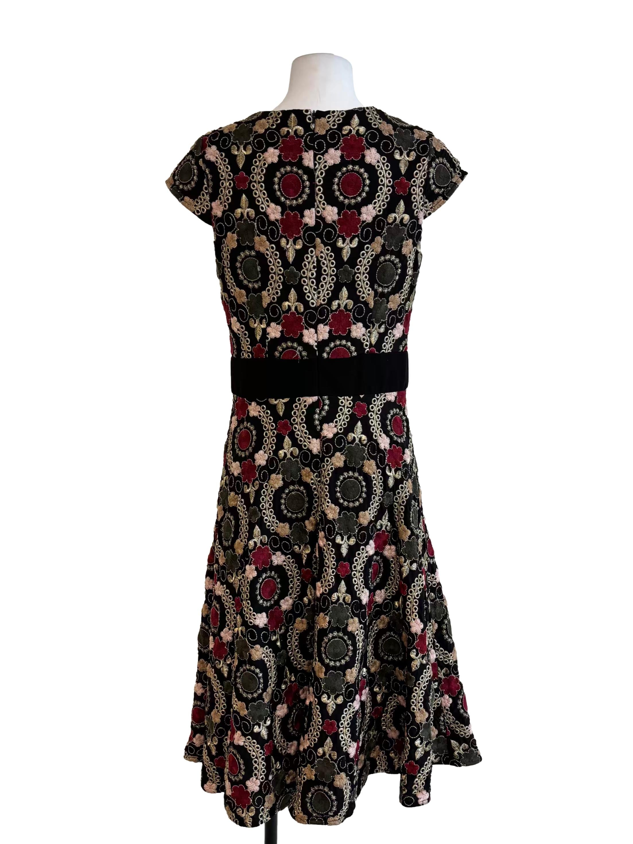 Black Pattern Embroidered A-Line Dress