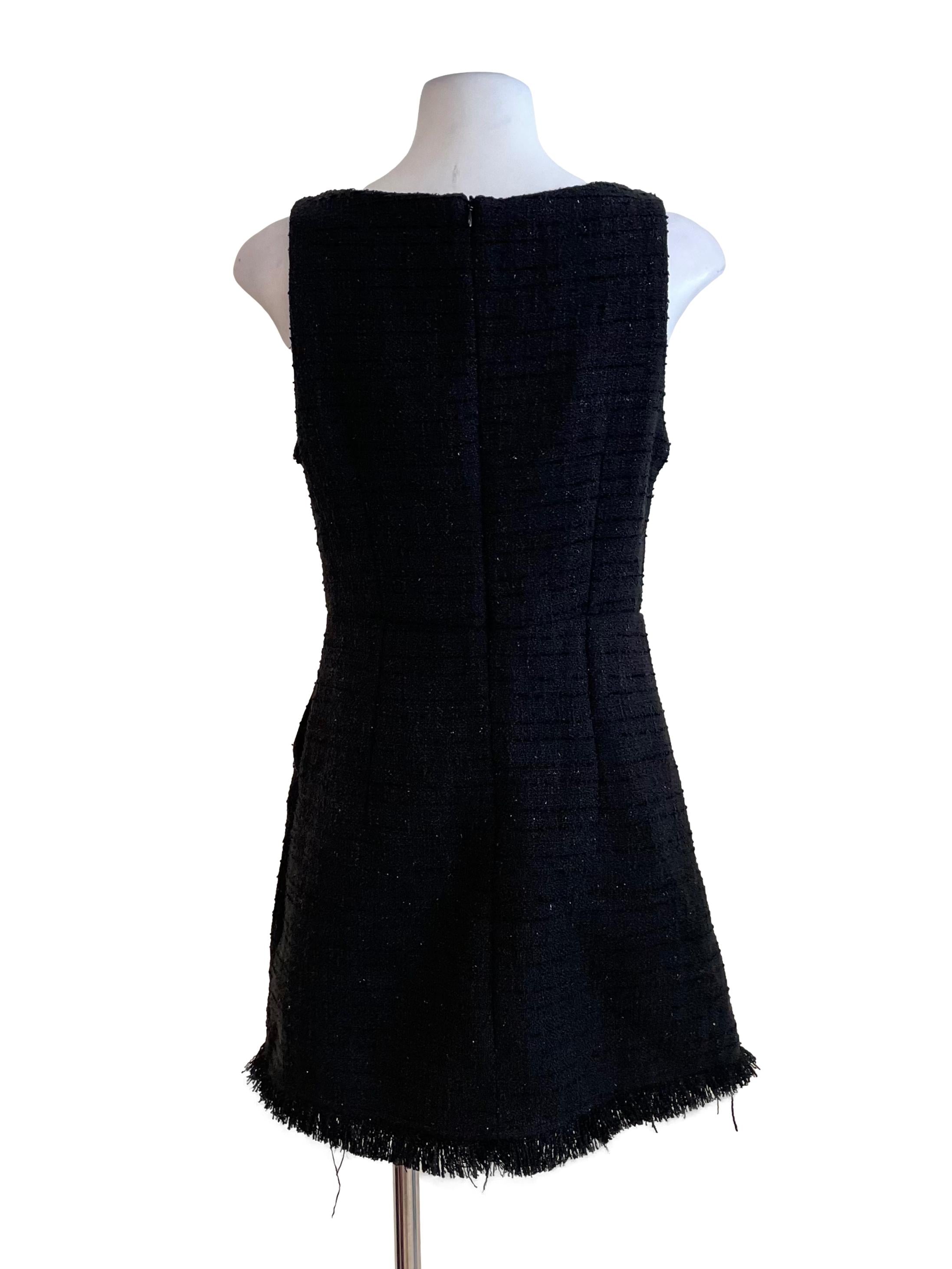 Black Shiny Tweed A-Line Dress