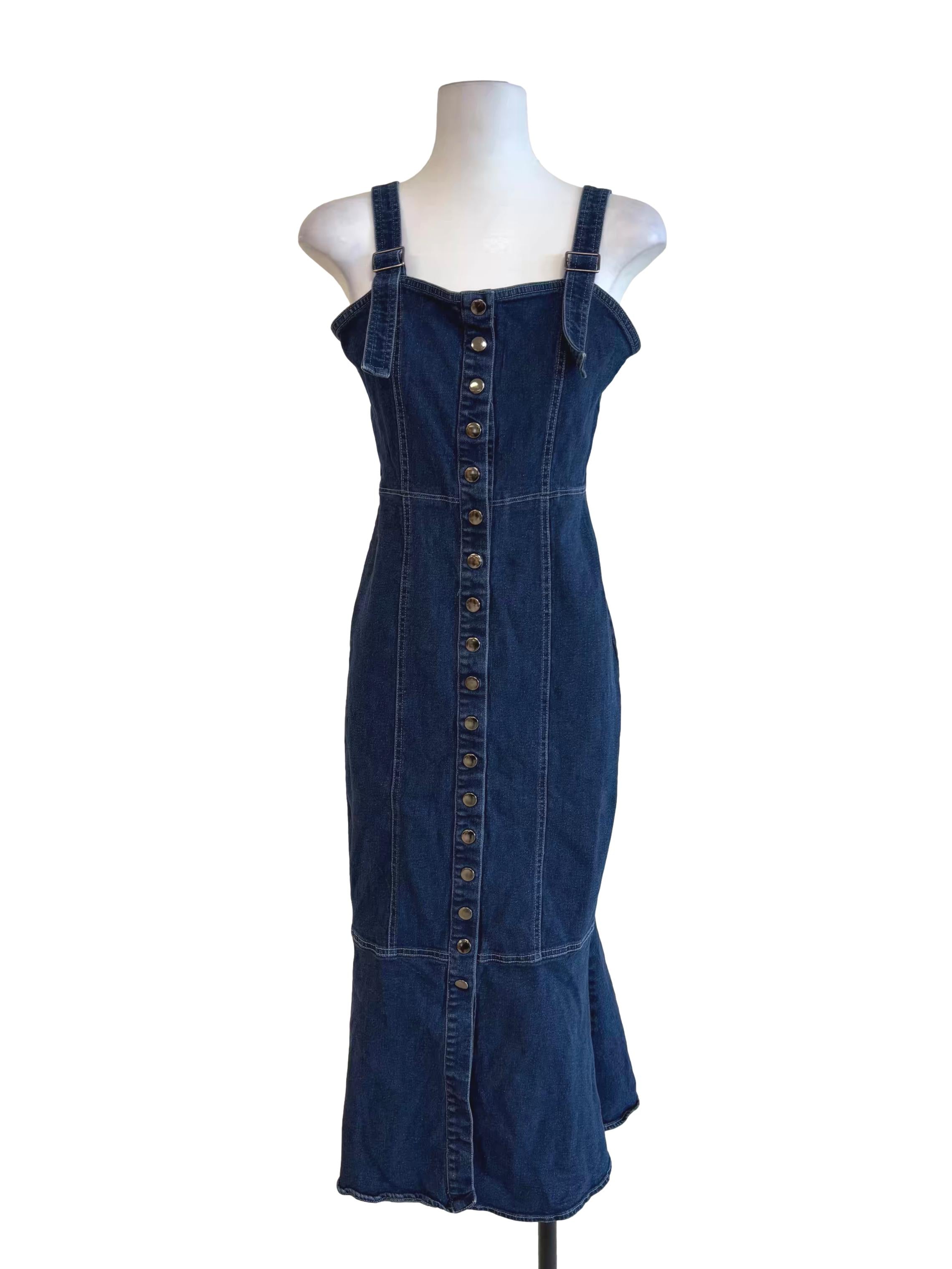 Denim Blue Dropwaist Button Dress