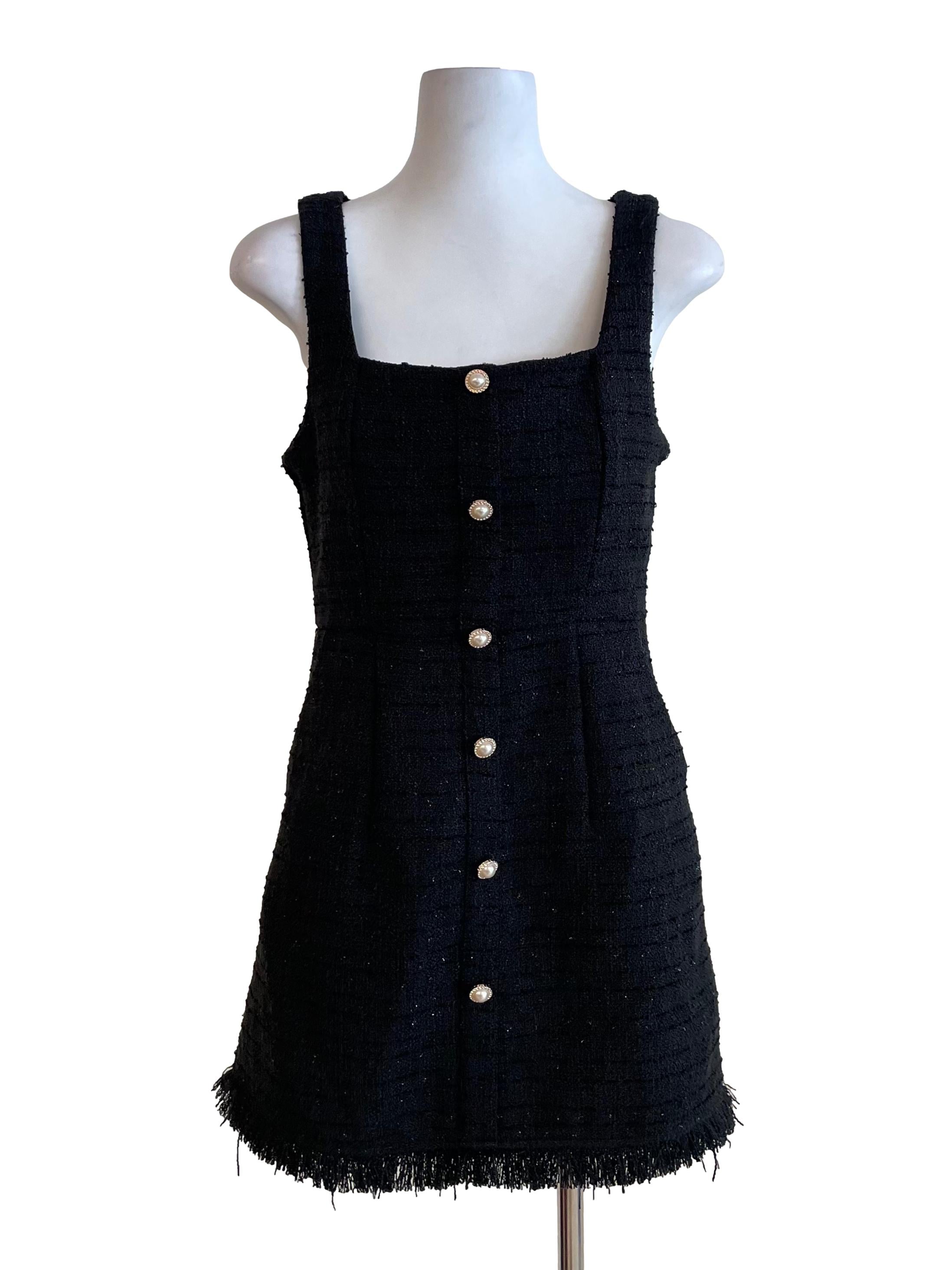 Black Shiny Tweed A-Line Dress