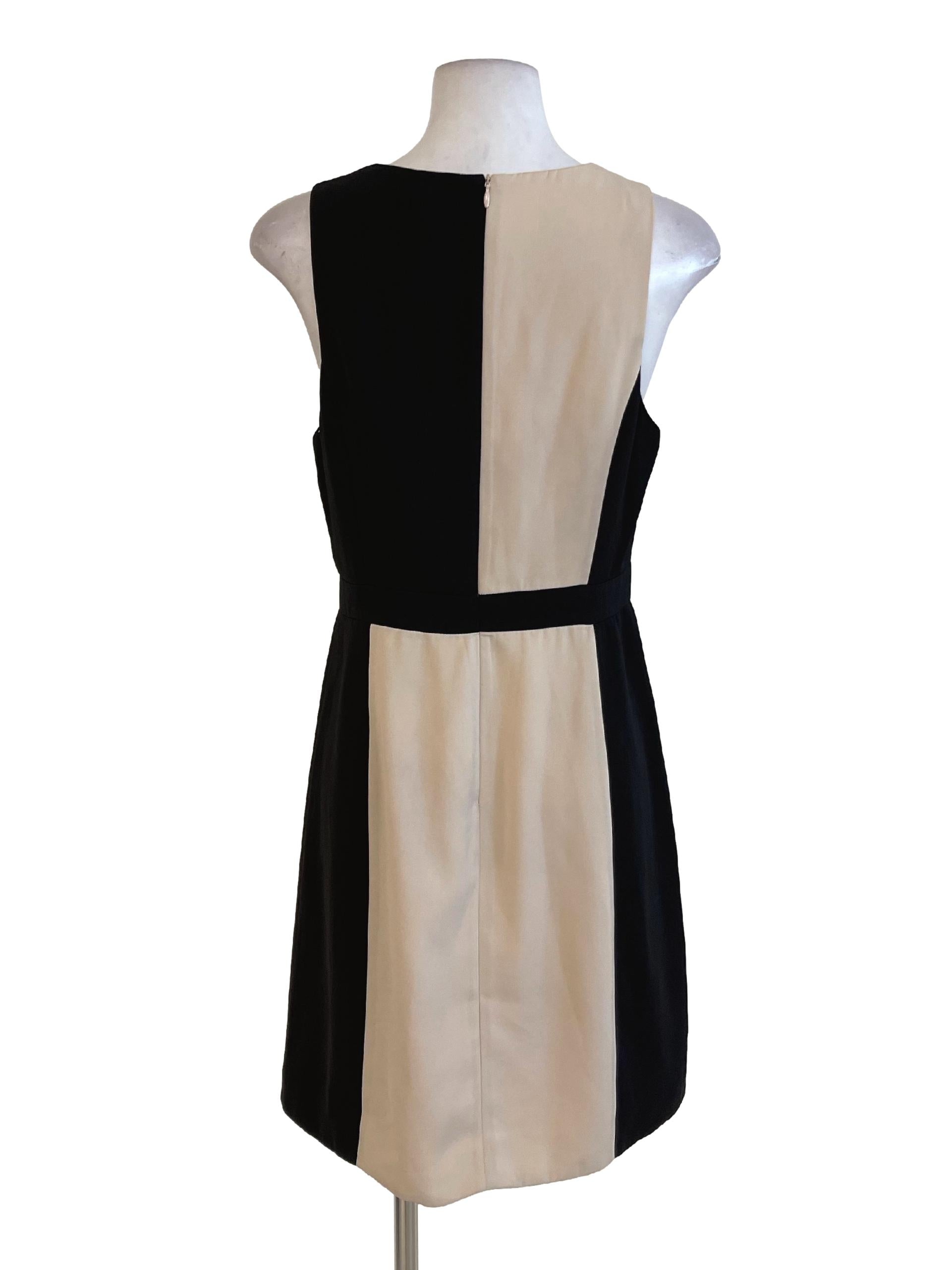 Beige Black Color Block V Neck Dress LB