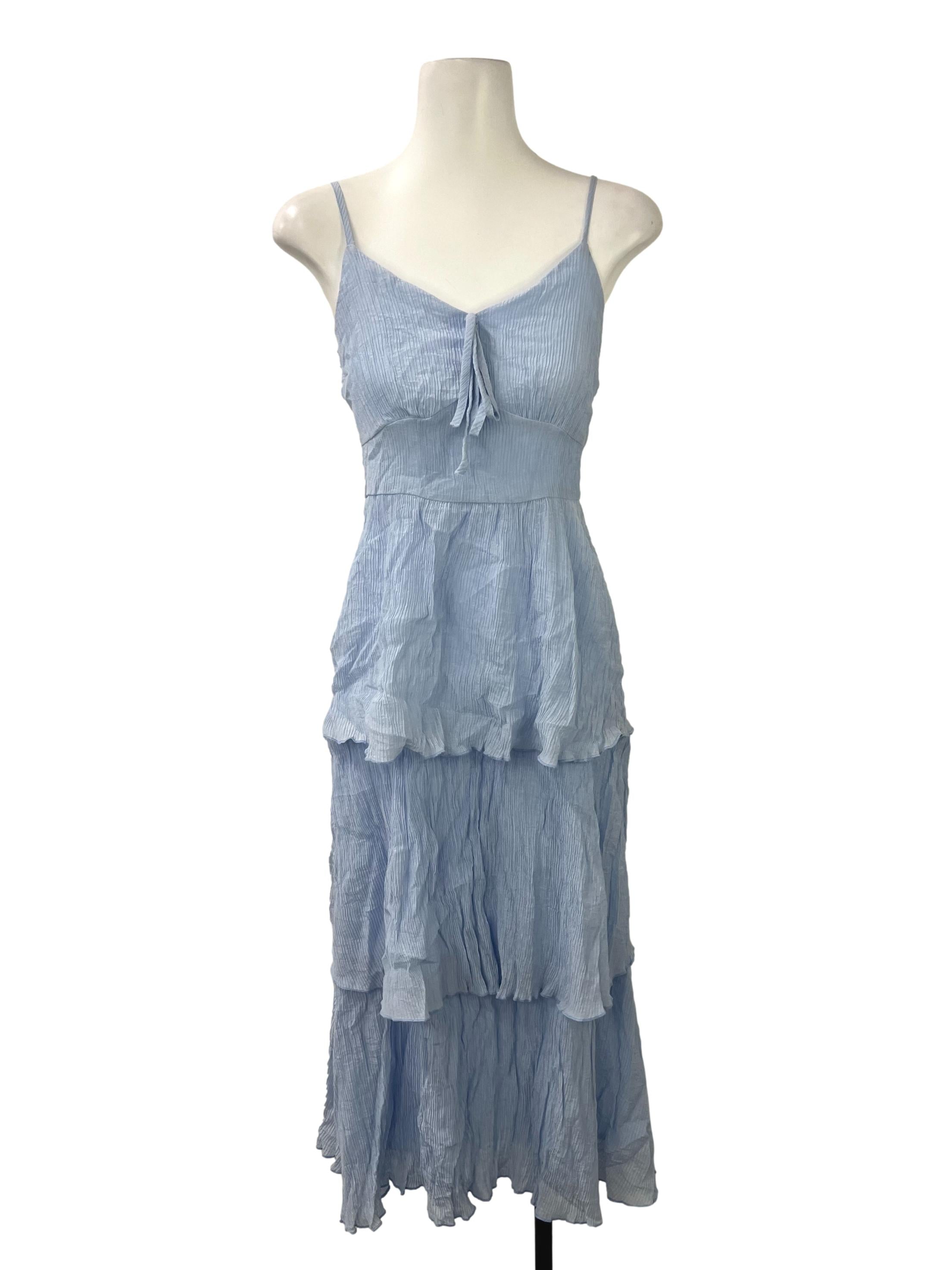 Blue Crinkled Tiered Dress