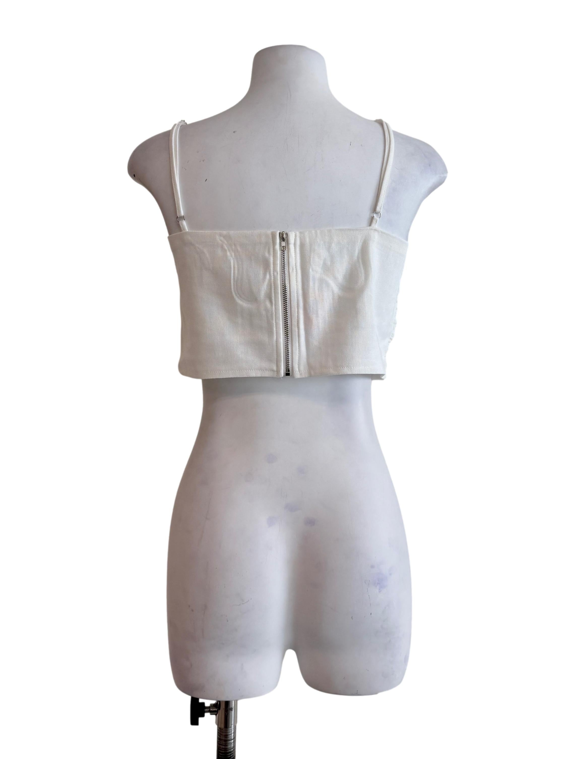 White Polina Ruched Linen Crop Top