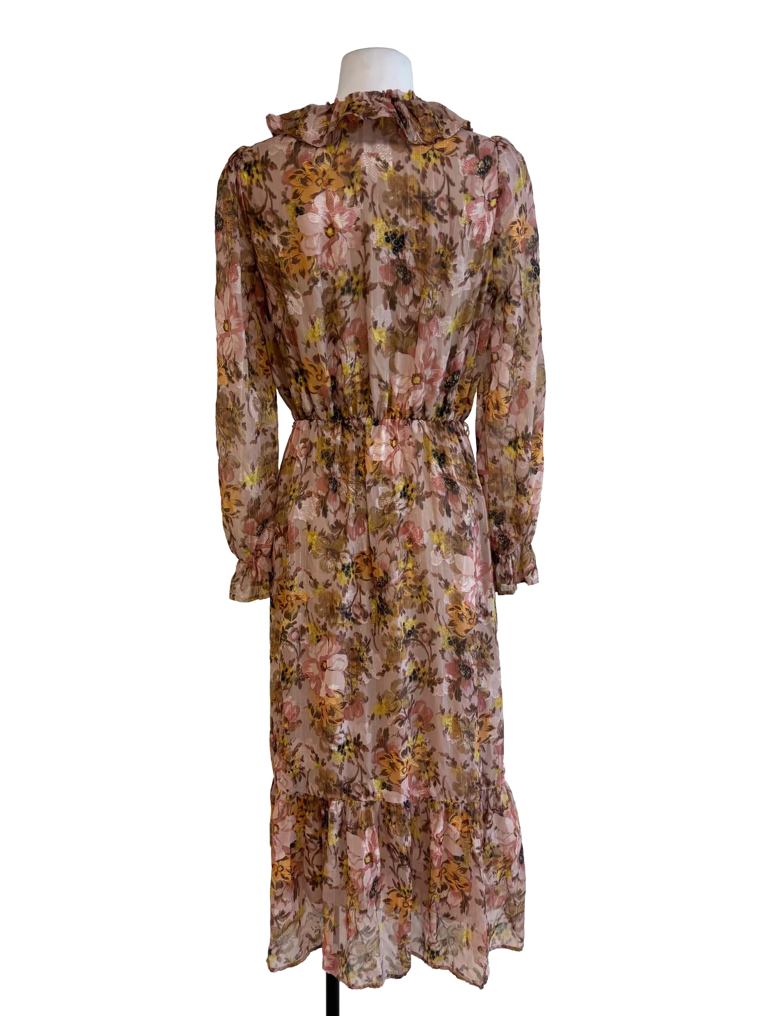 Sepia Brown Floral Ruffle Dress