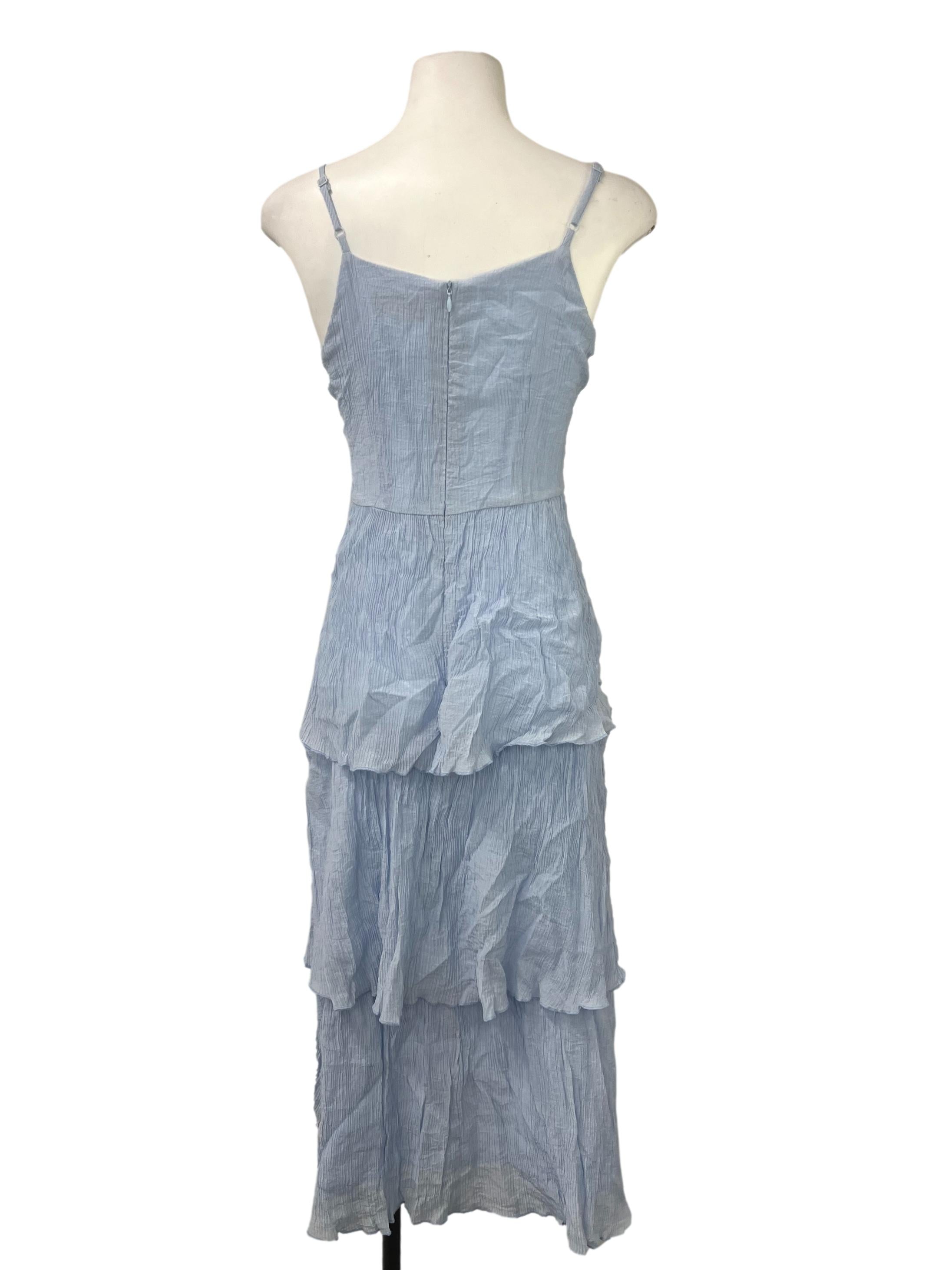 Blue Crinkled Tiered Dress