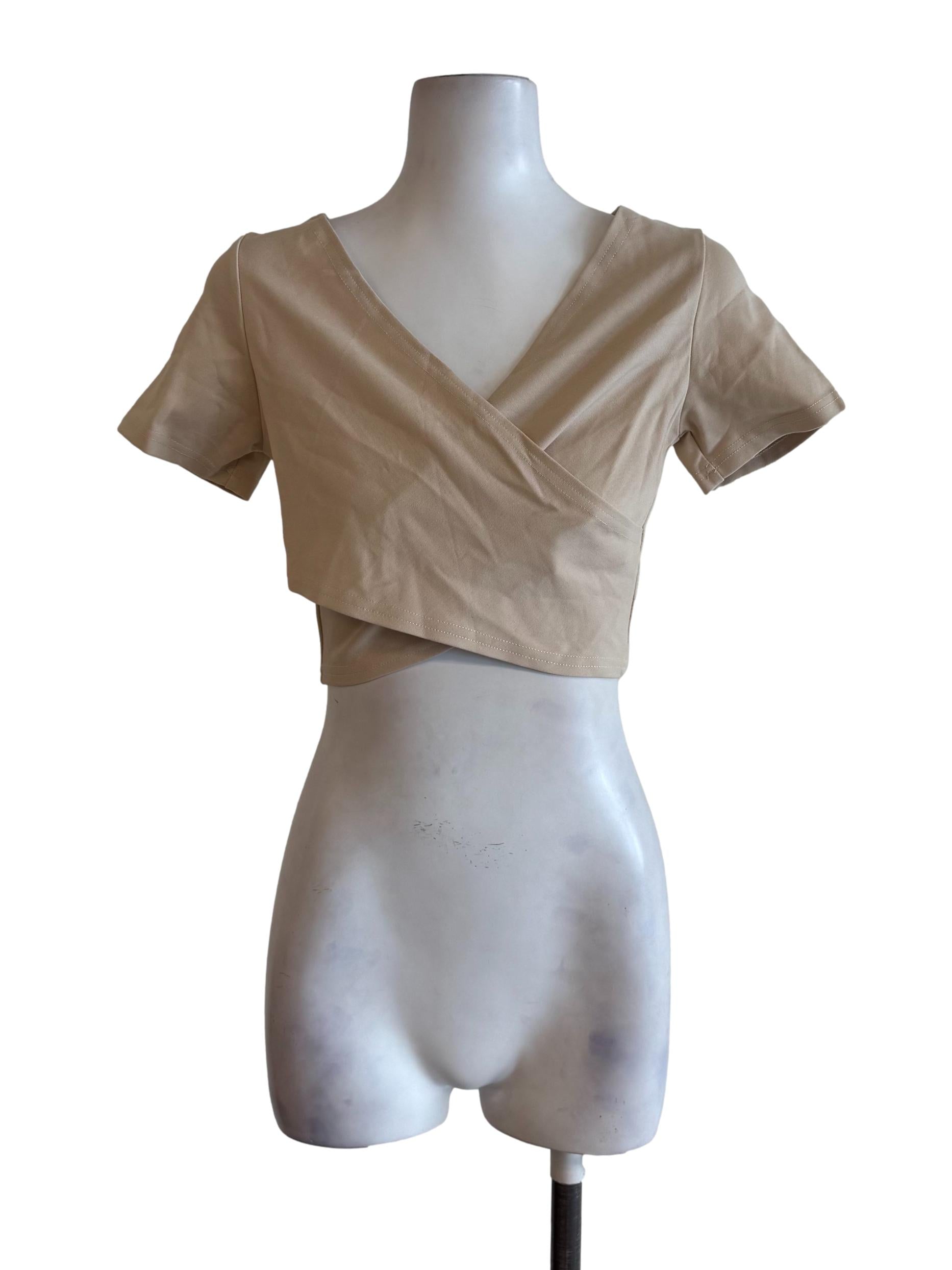 Warm Beige Crossed Top