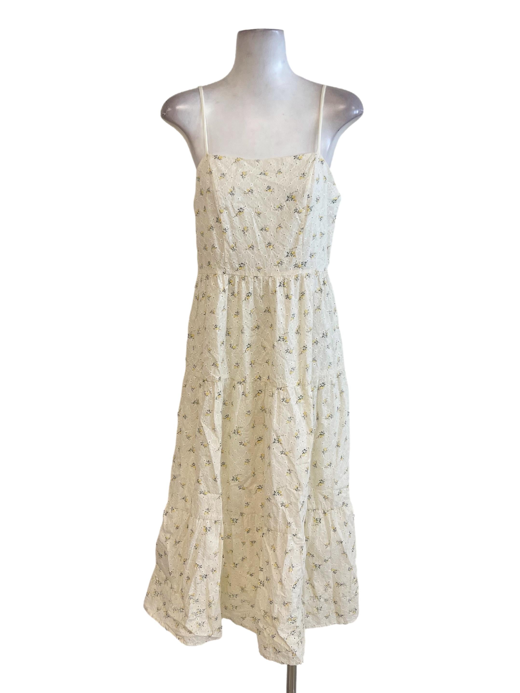 Yellow Banana Floral Eyelet Crochet Gypsy Dress