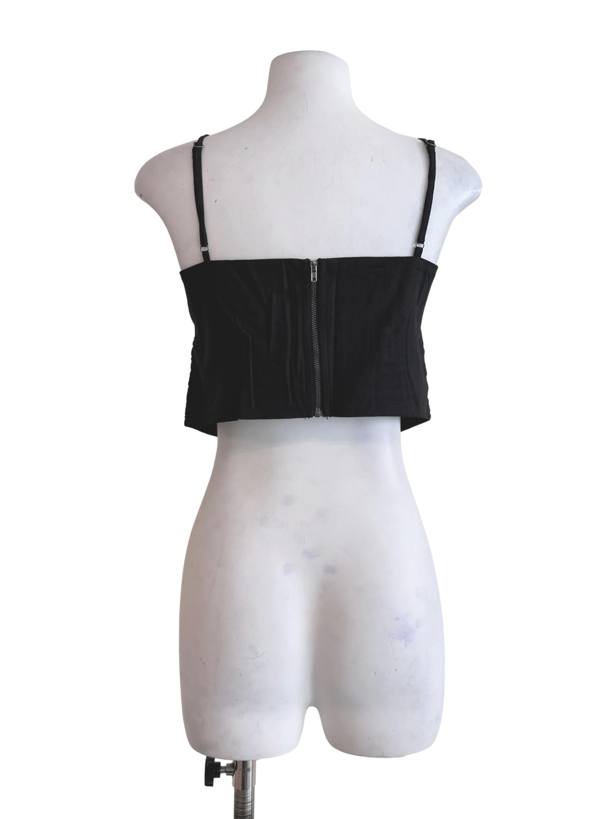 Black Polina Ruched Linen Crop Top