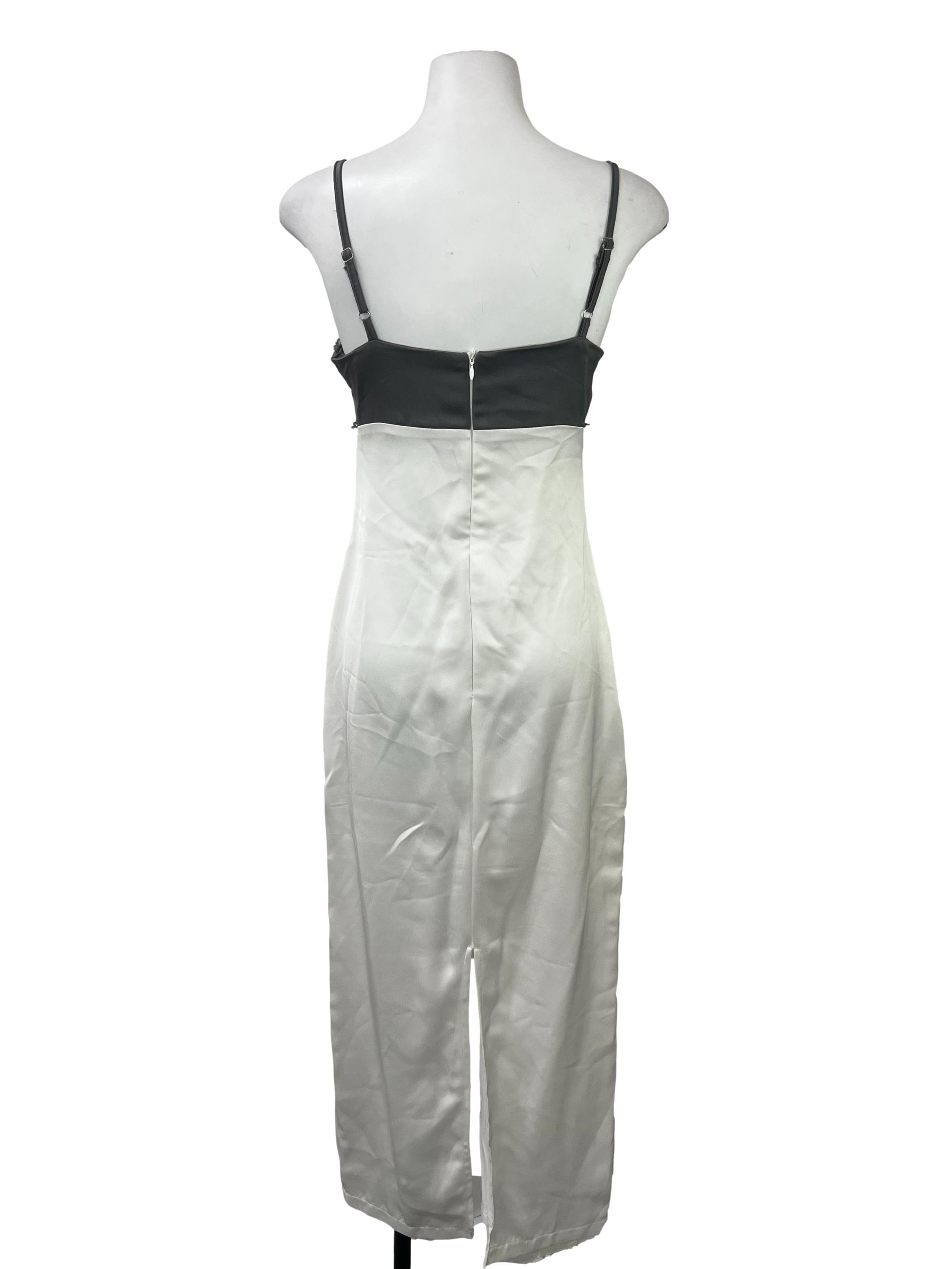 Grey White Satin Dress