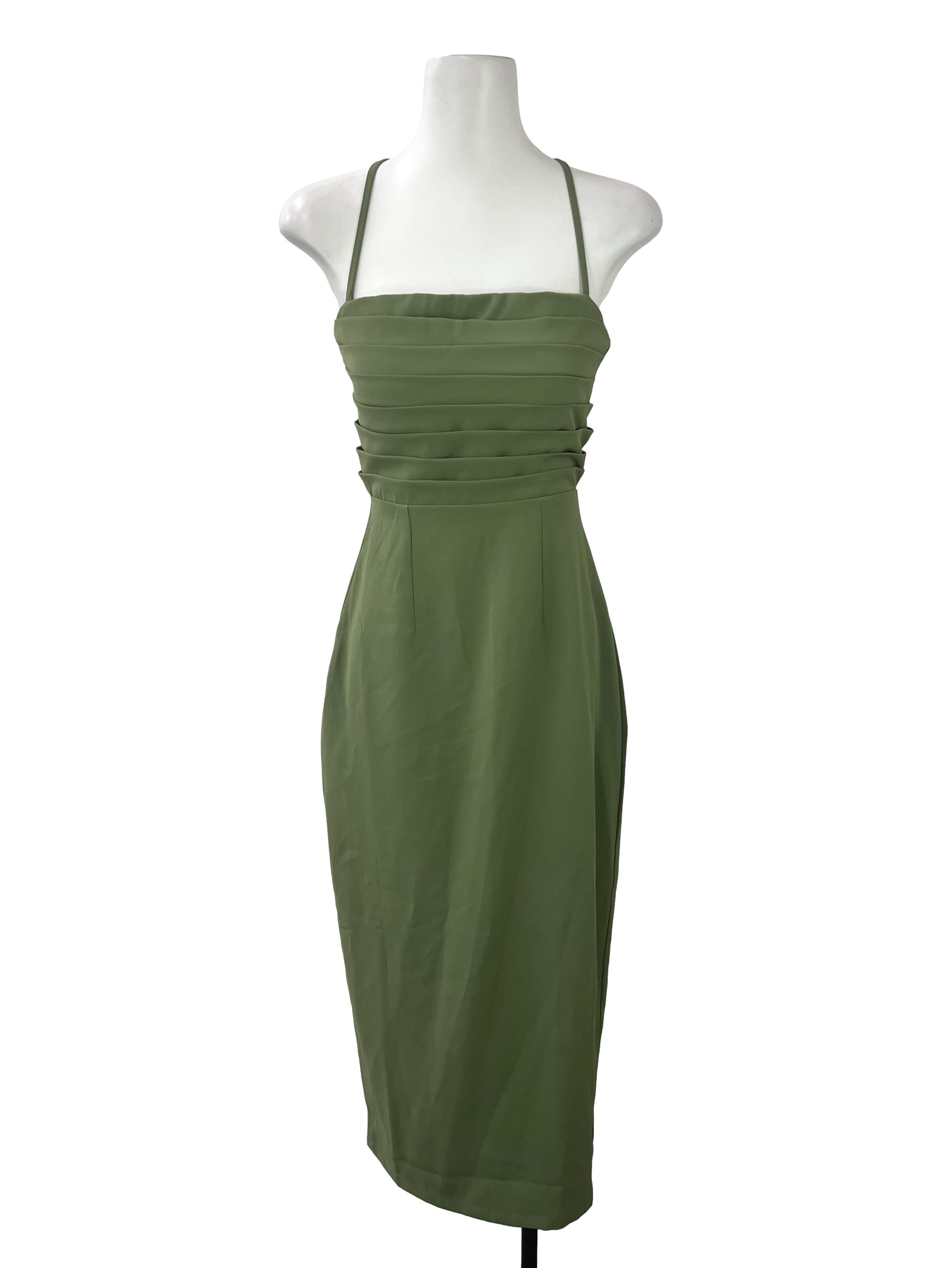 Olive Green Pleated Dress