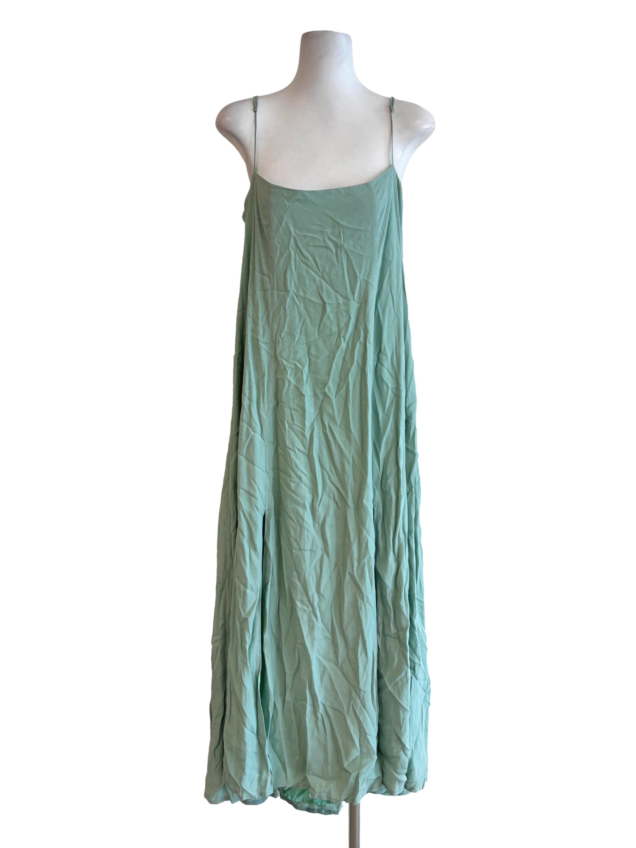 Spring Green Spaghetti Strap Straight Cotton Dress