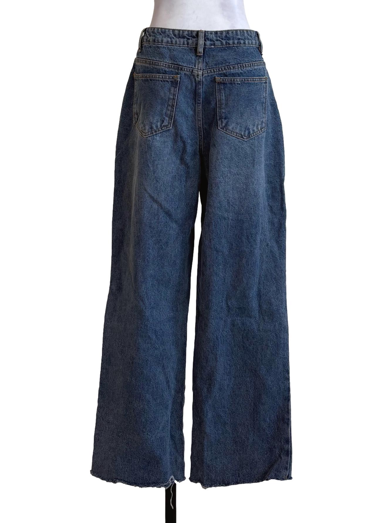 Blue Acid Washed Wide Leg Jeans LB