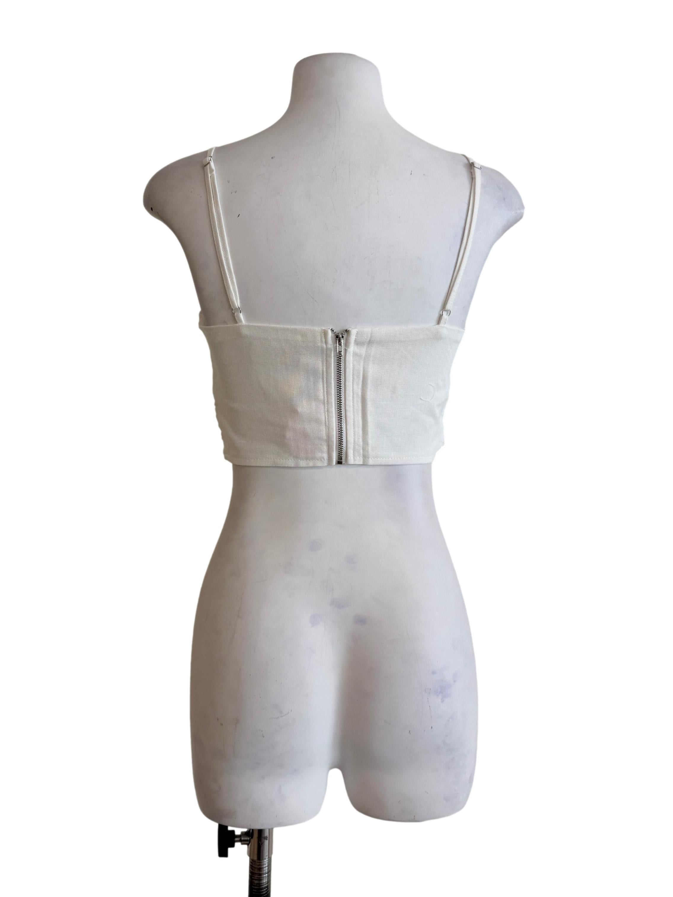 White Polina Ruched Linen Crop Top