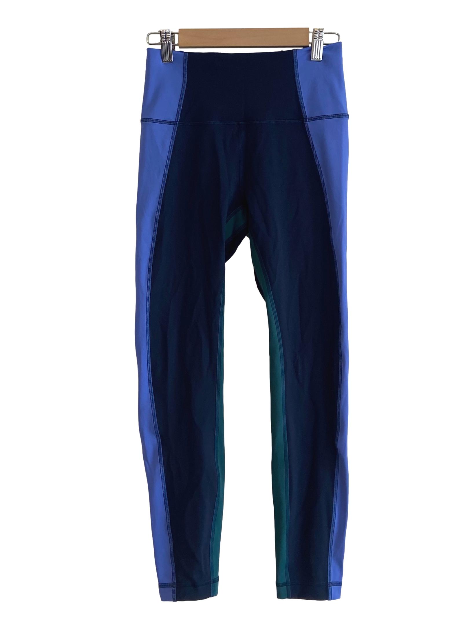 Blue & Green Colourblock High Waisted Tights