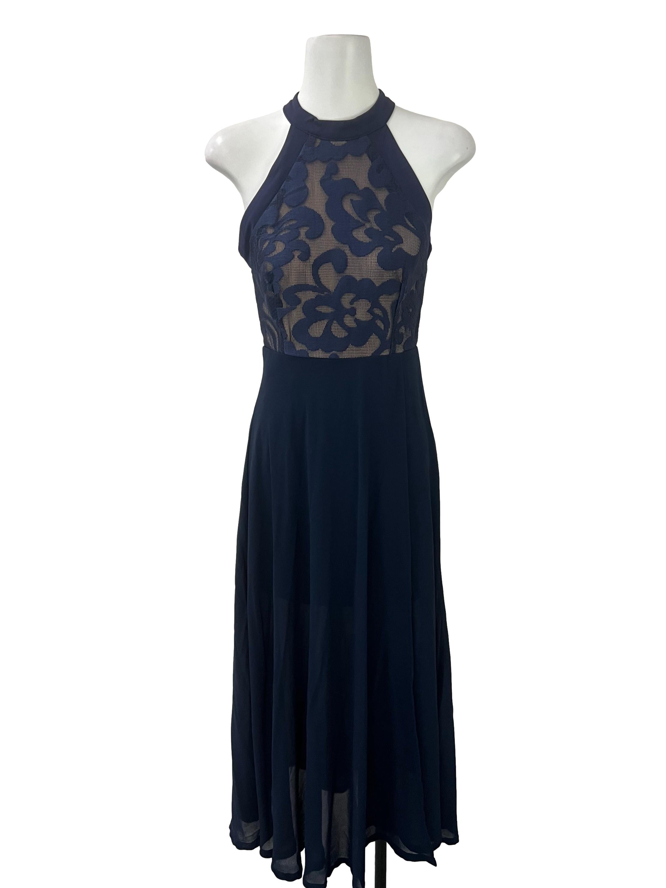 Blue Halter Laced Dress