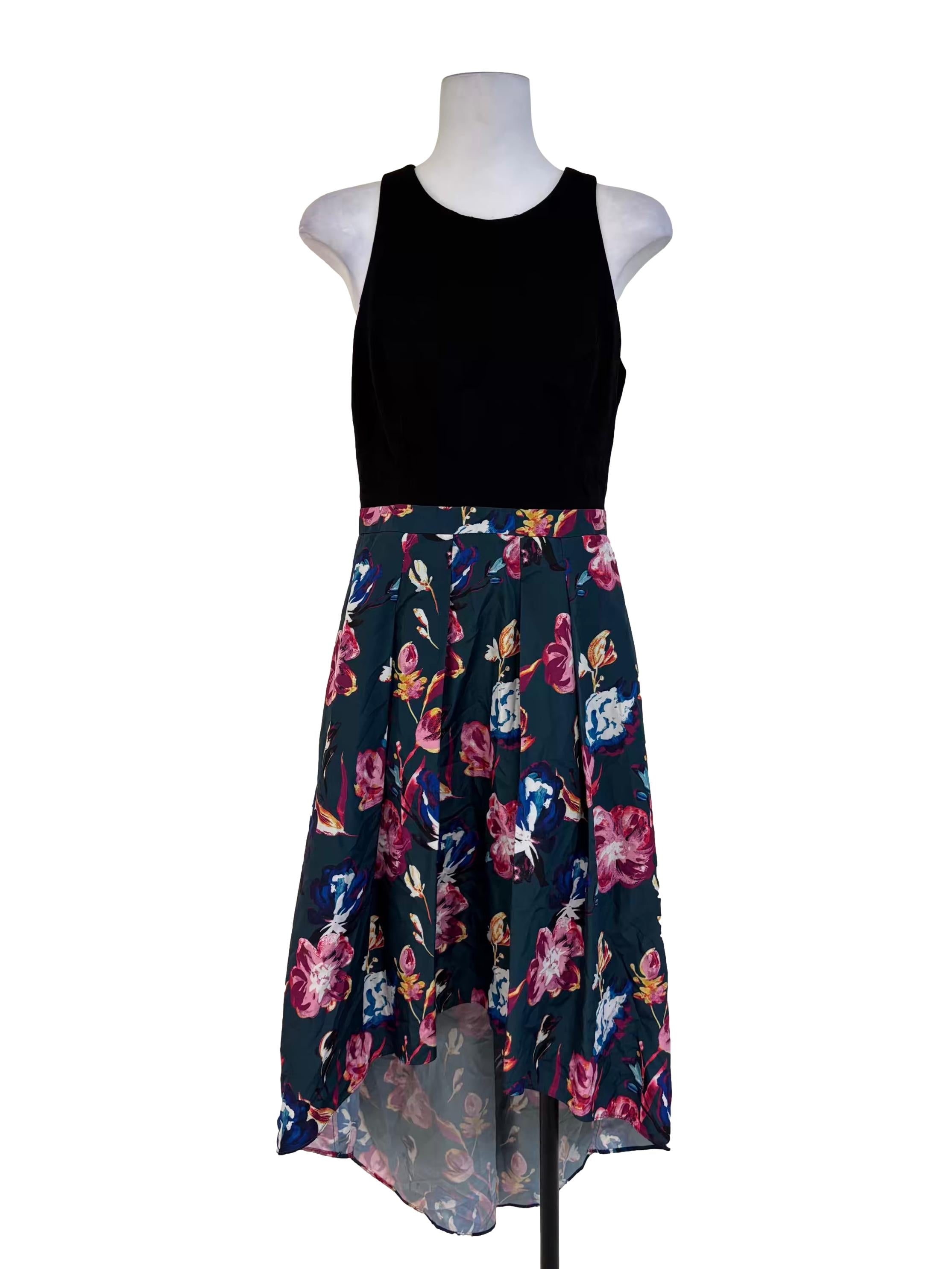 Black And Teal Floral High Low Dress