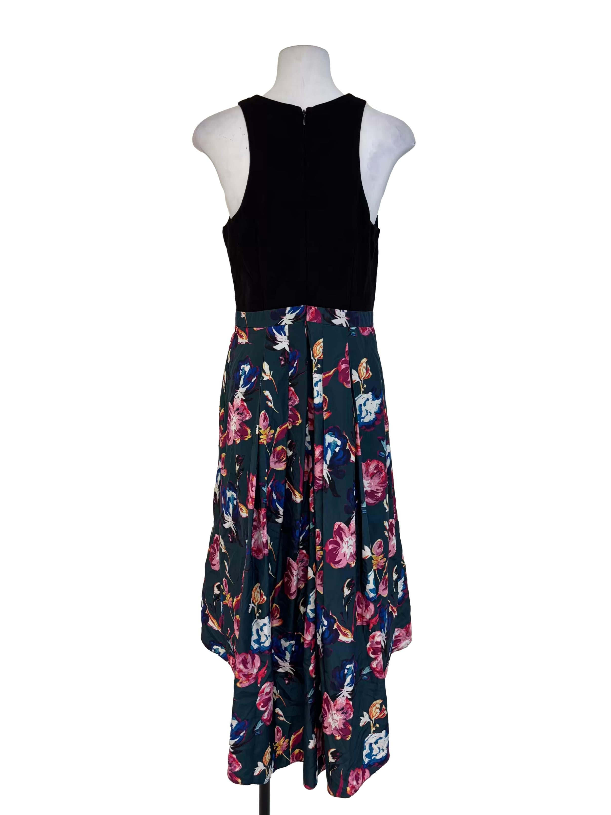 Black And Teal Floral High Low Dress