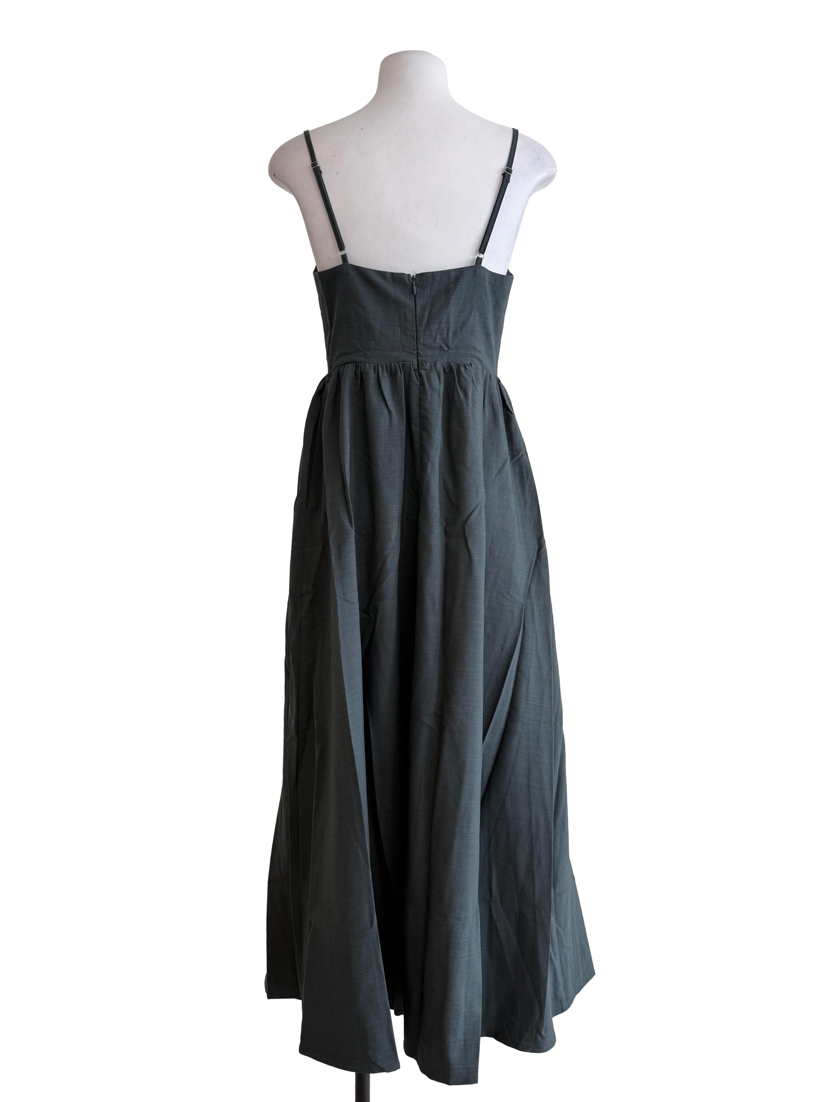 Grey Adeline Ruched Front Drawstring Maxi Dress