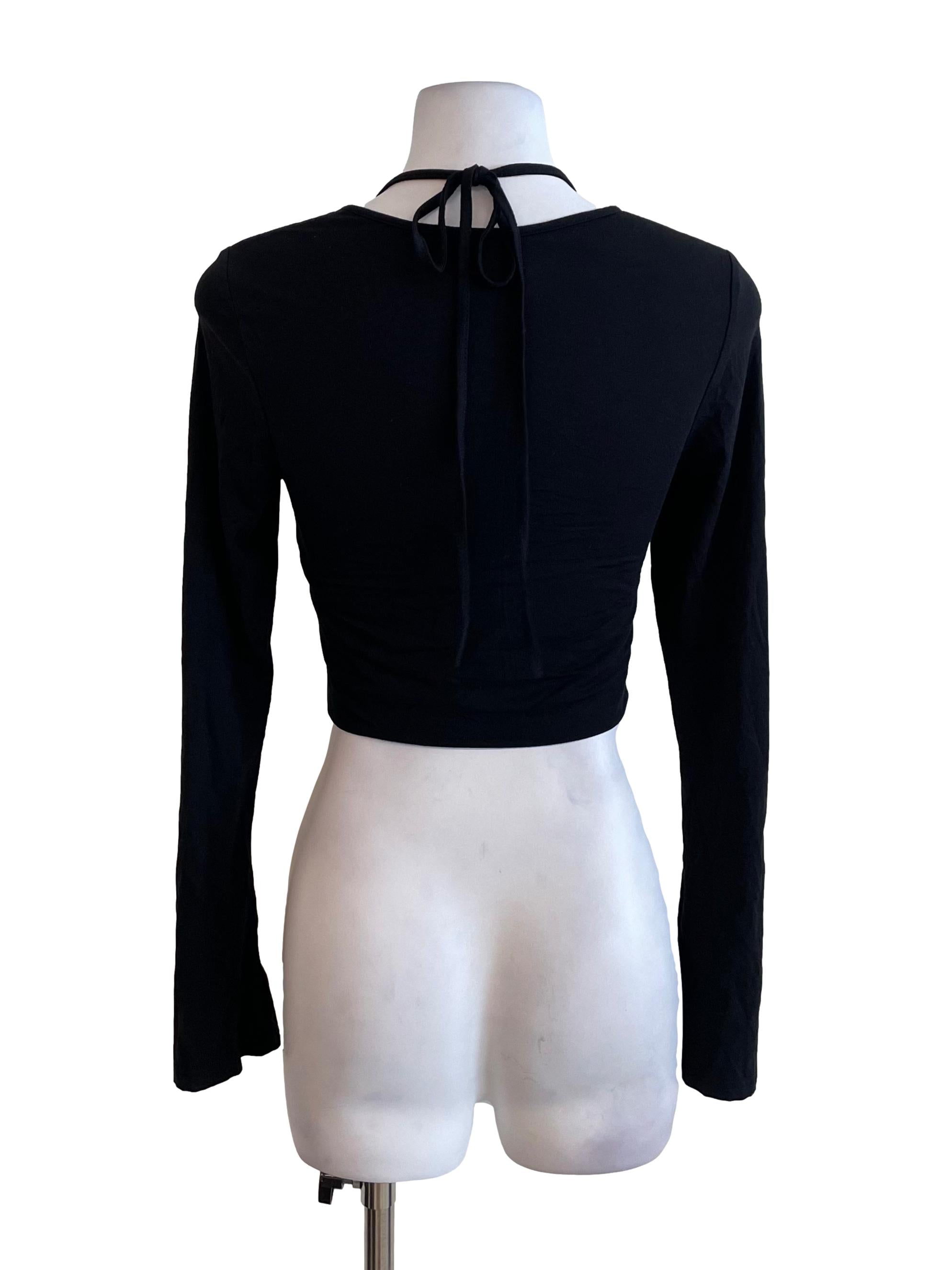 Black Angle Neck Long Sleeves Top