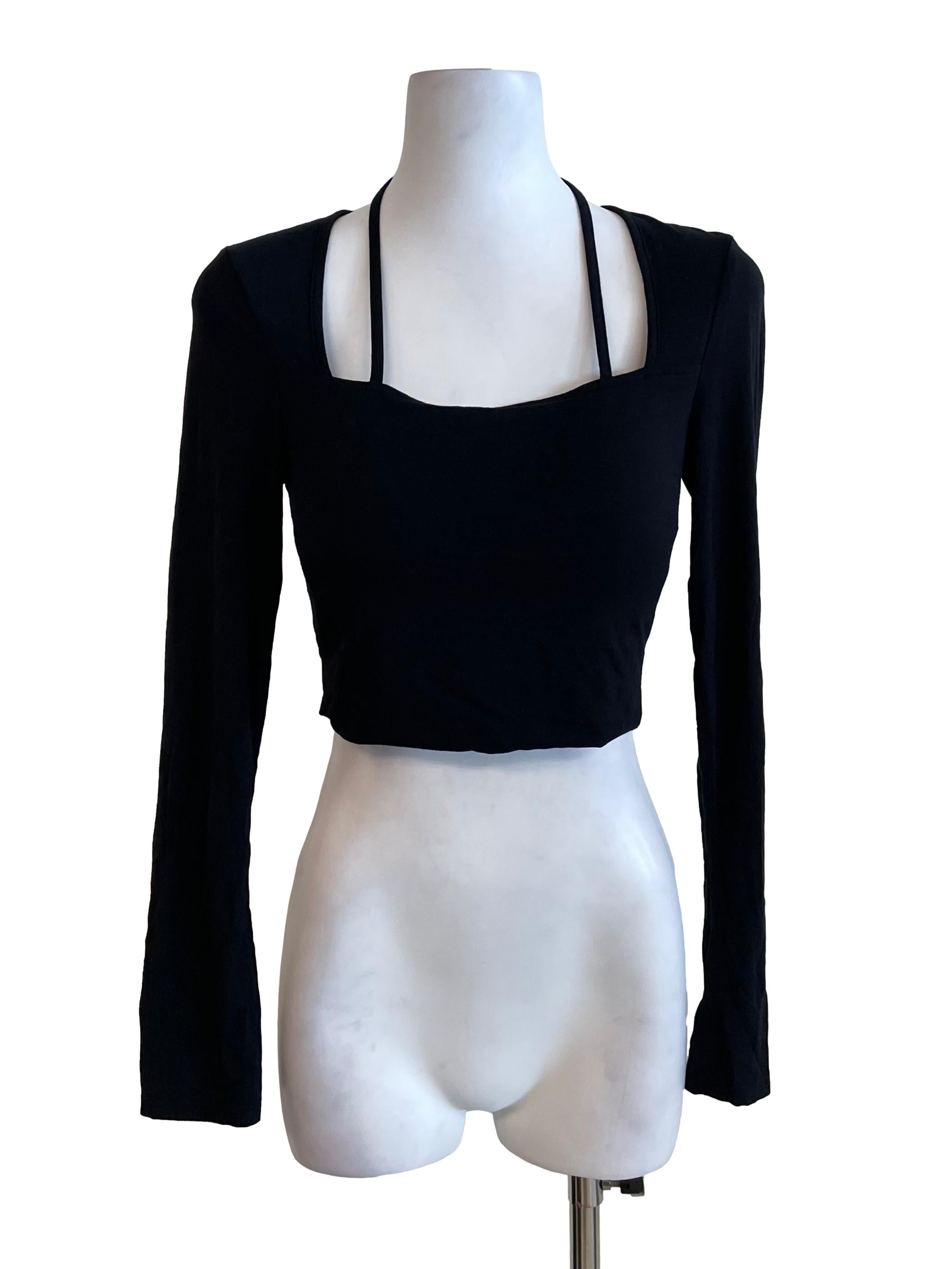 Black Angle Neck Long Sleeves Top