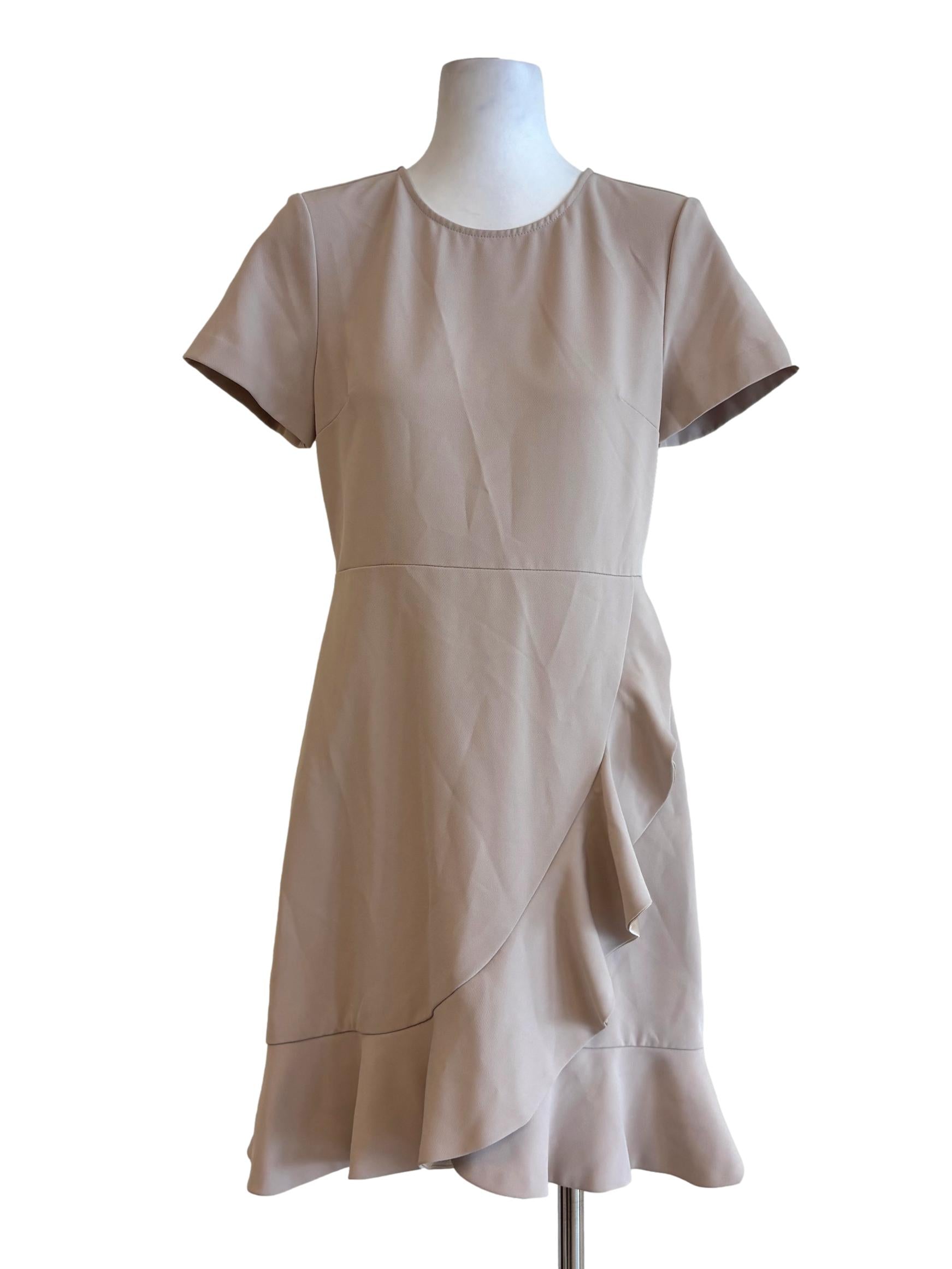 Almond Short Sleeve Ruffle A-Line Dress