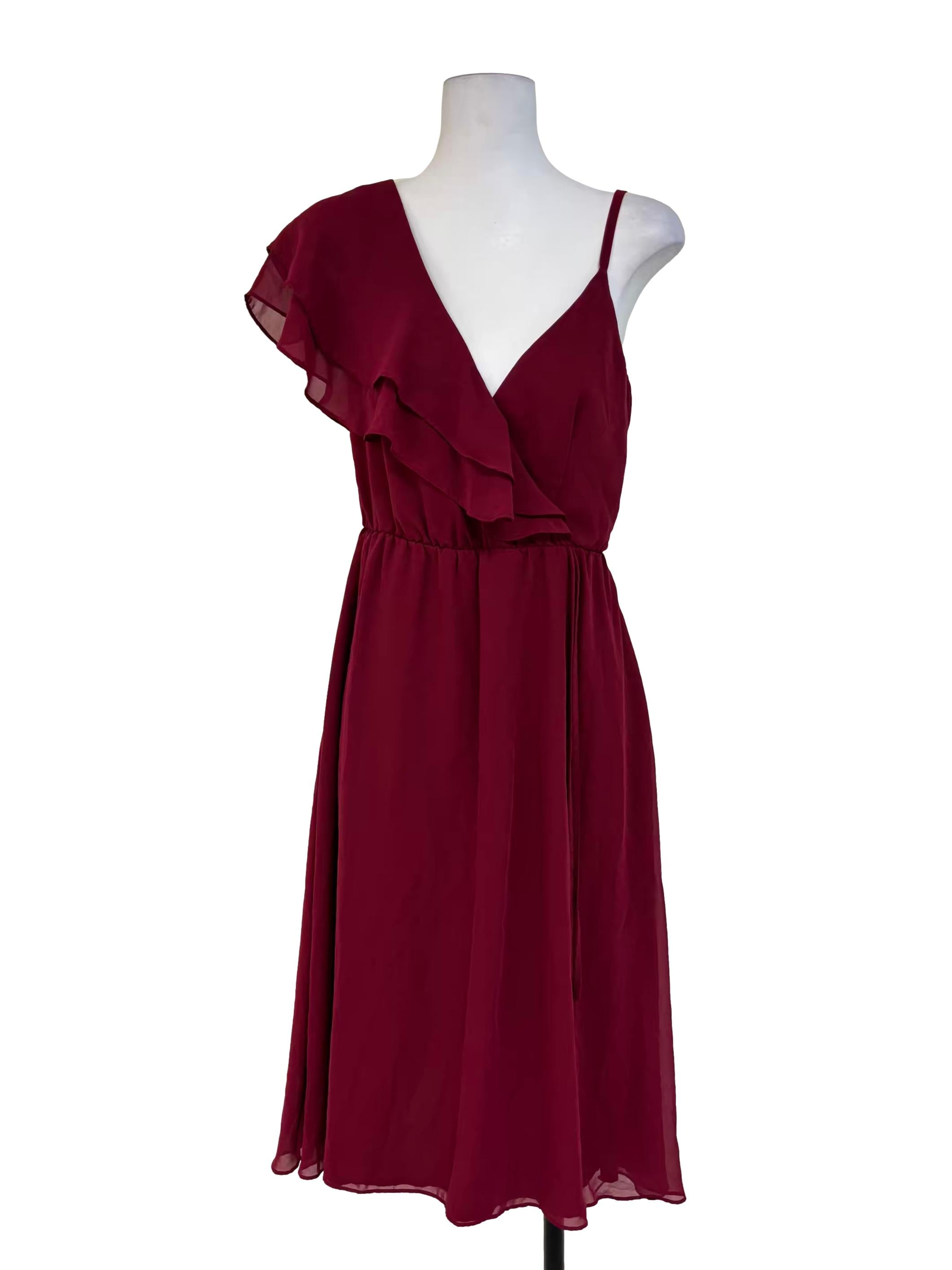 Scarlet Red Asymmetrical Ruffle Dress