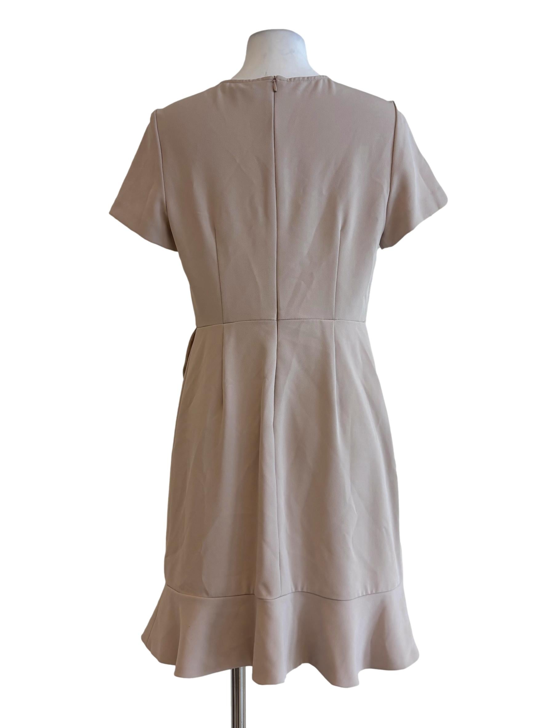 Almond Short Sleeve Ruffle A-Line Dress