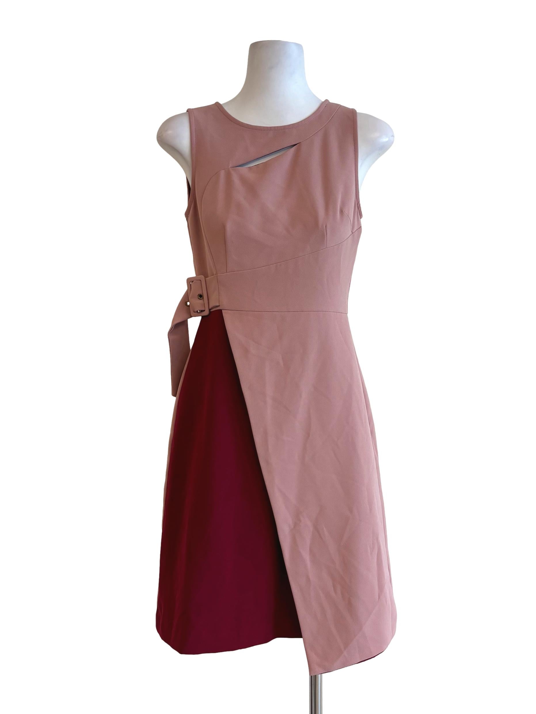 Salmon Pink Maroon Side Sleeveless A-Line Dress