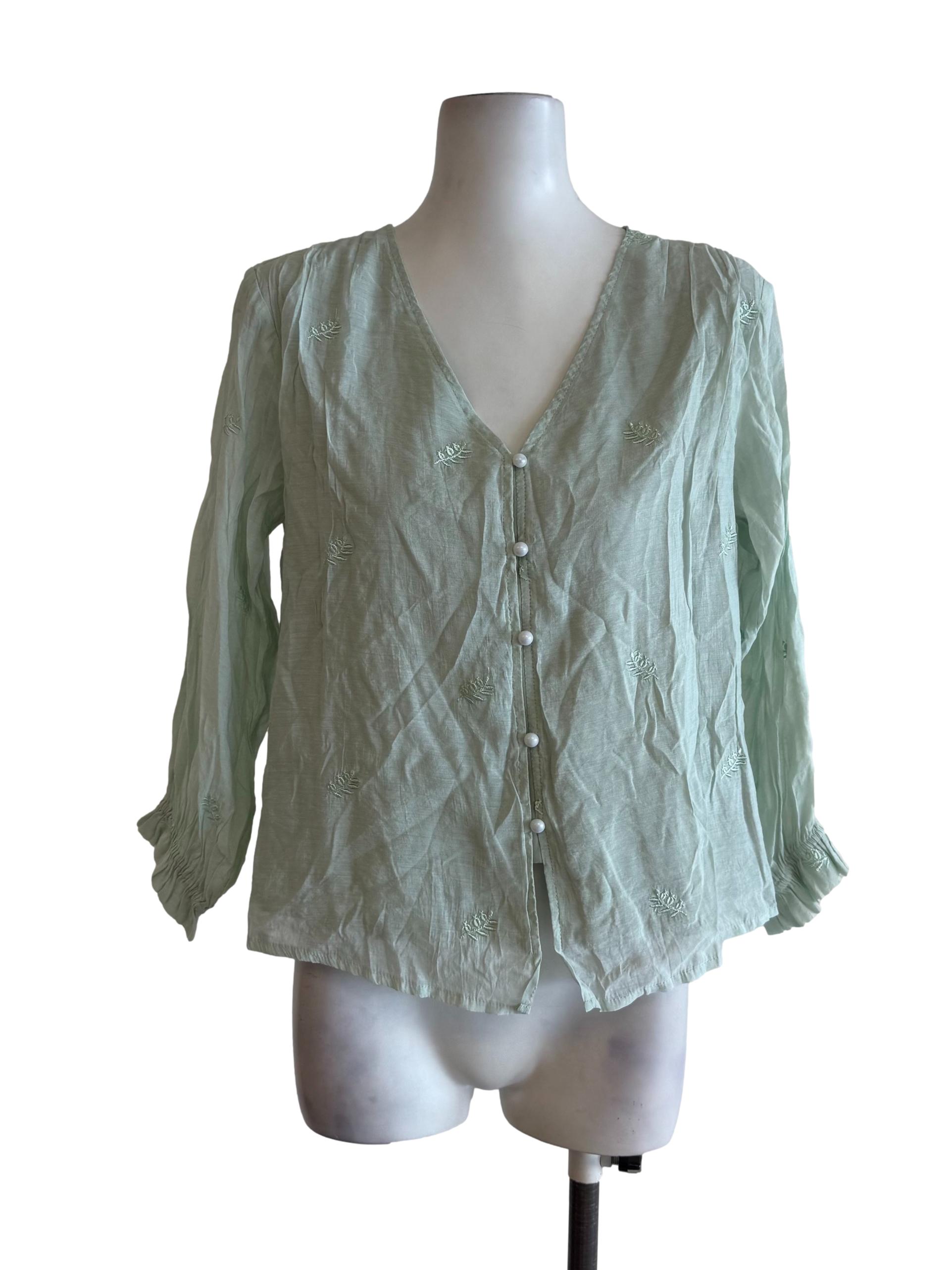 Light Green V Neck Blouse