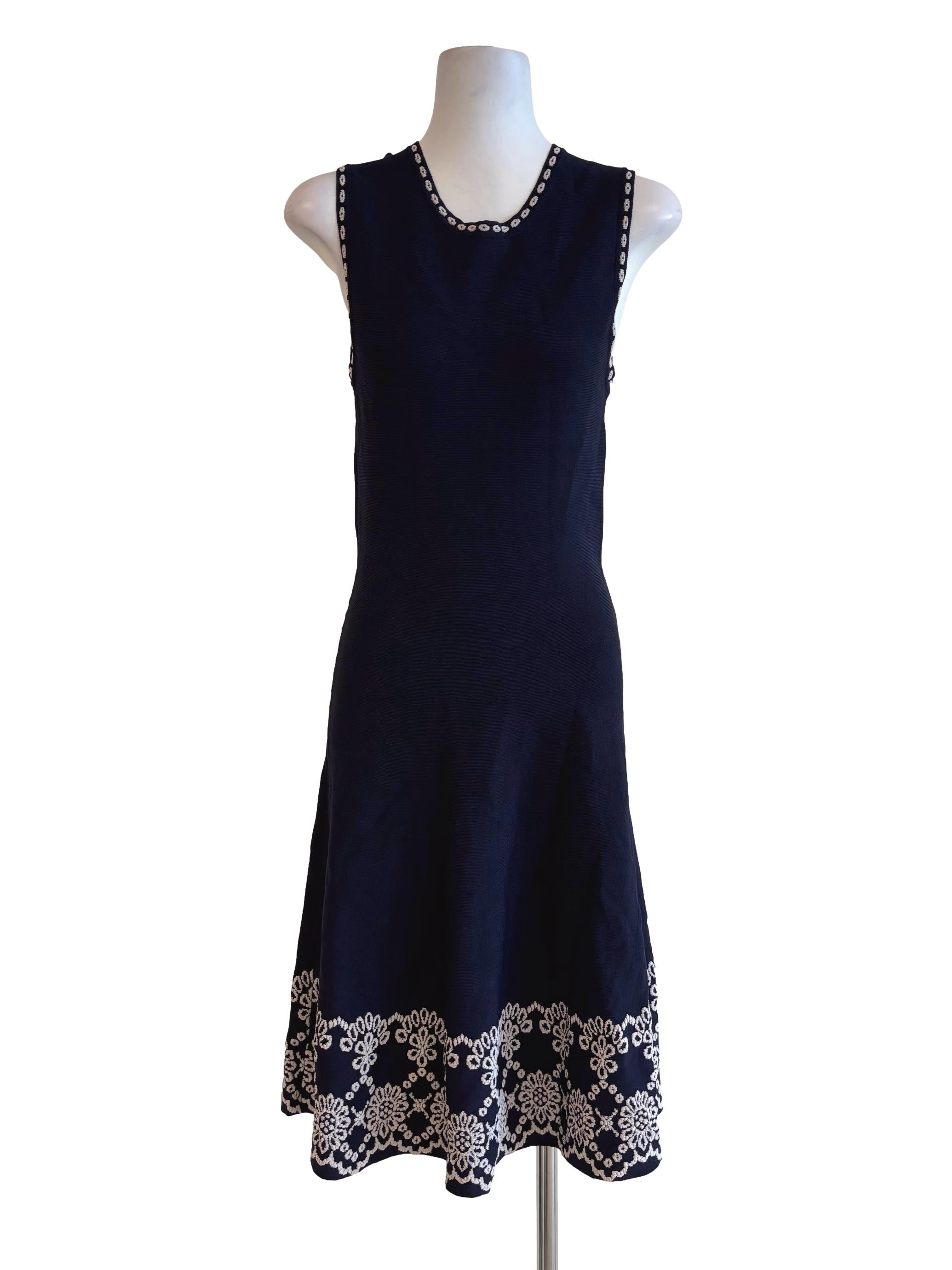 Midnight Blue Embroidered Bodycon Knit Dress
