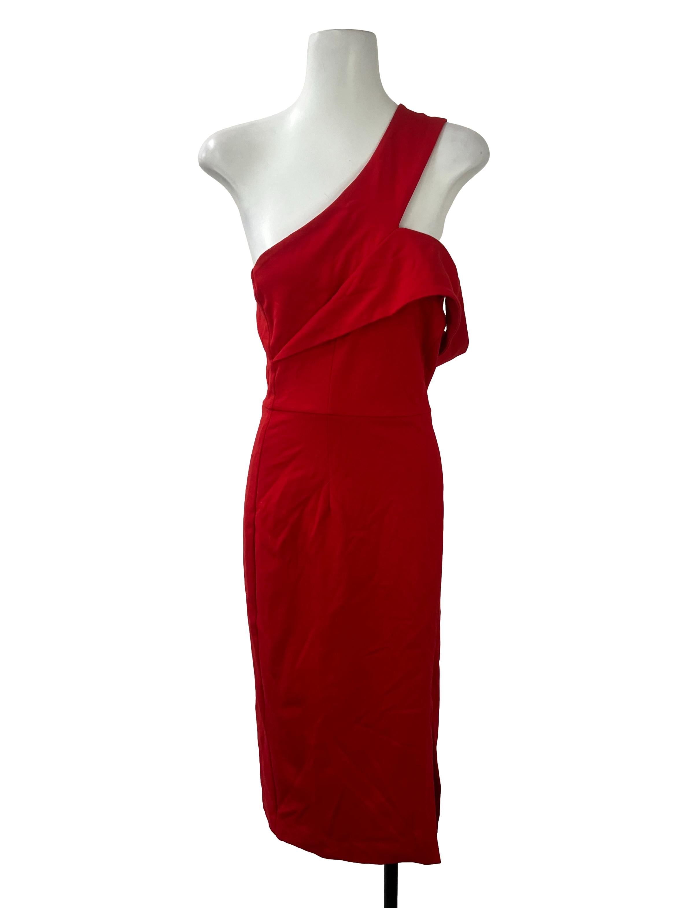 Red Asymmetrical Neckline Dress
