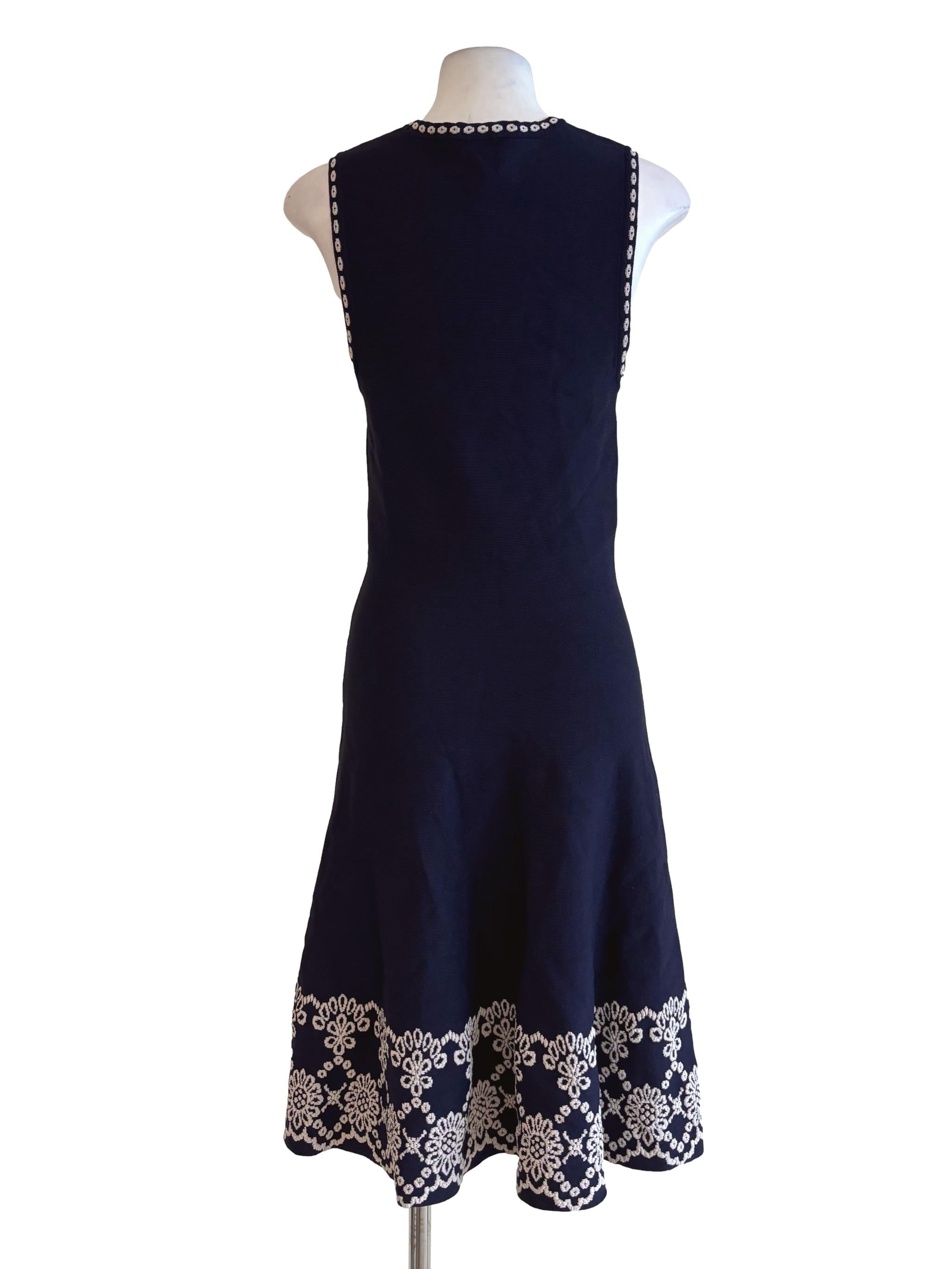 Midnight Blue Embroidered Bodycon Knit Dress