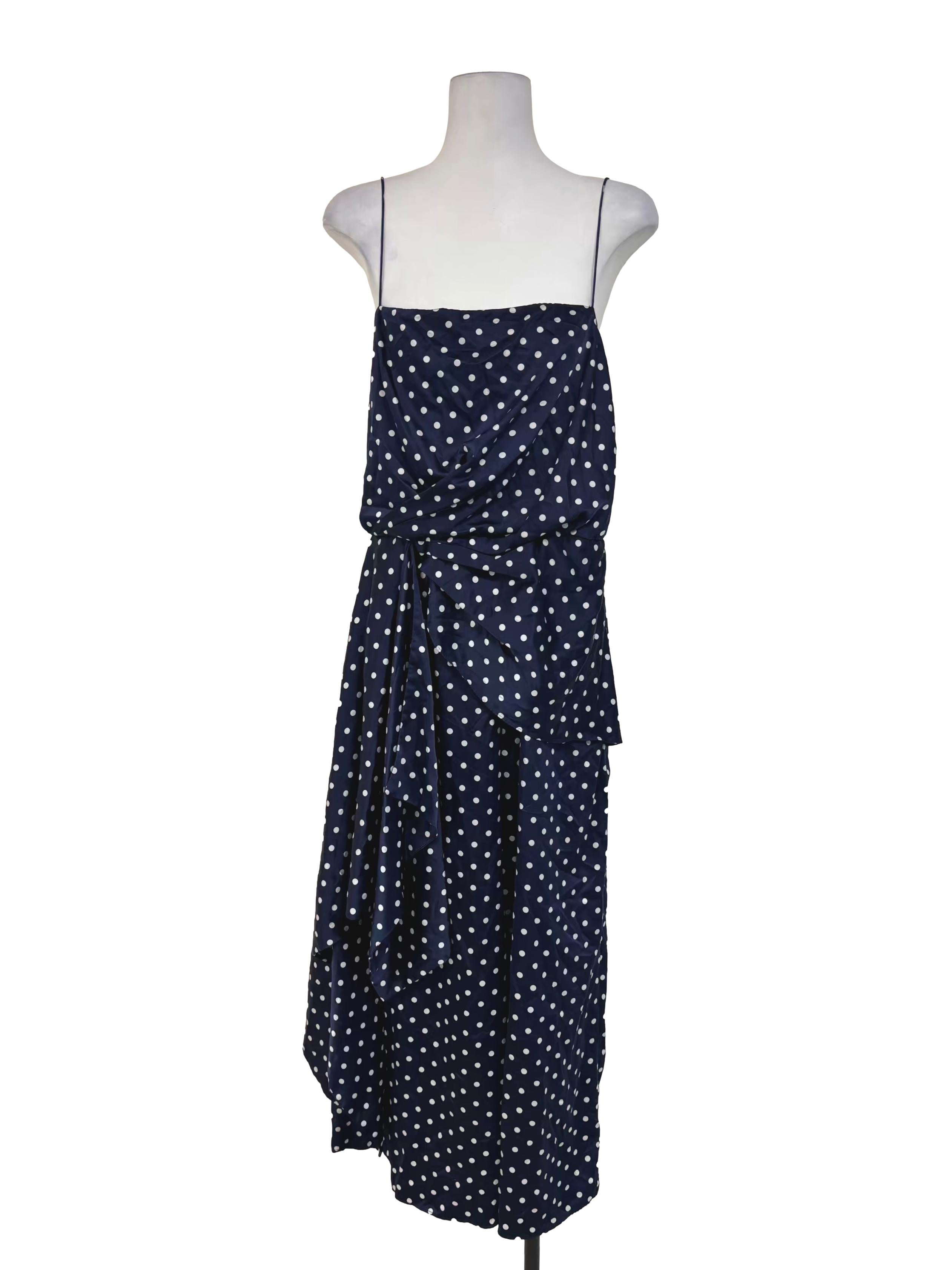 Indigo Blue Polka Dot Drape Jumpsuit