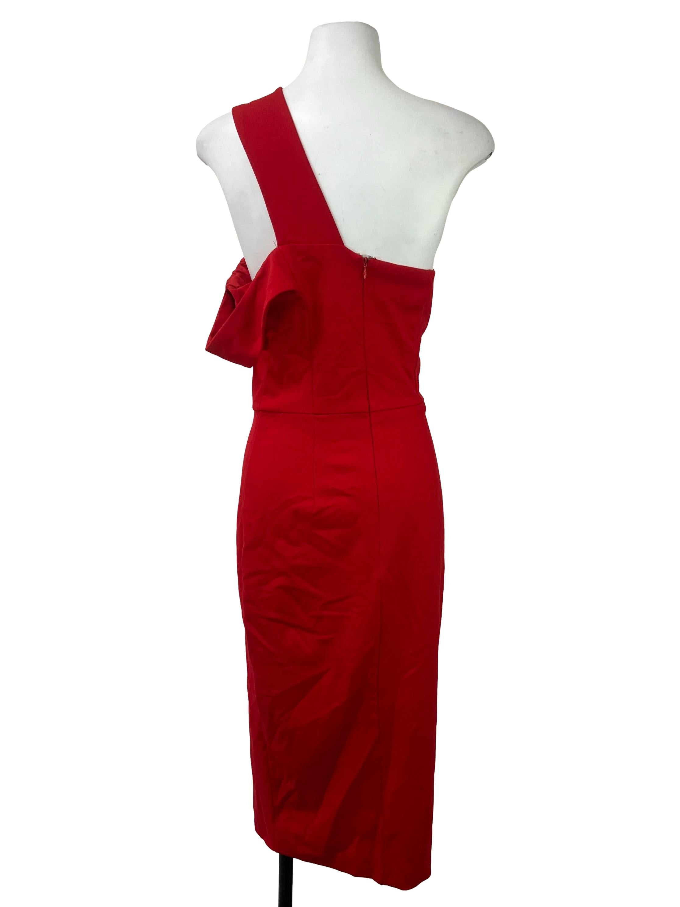 Red Asymmetrical Neckline Dress