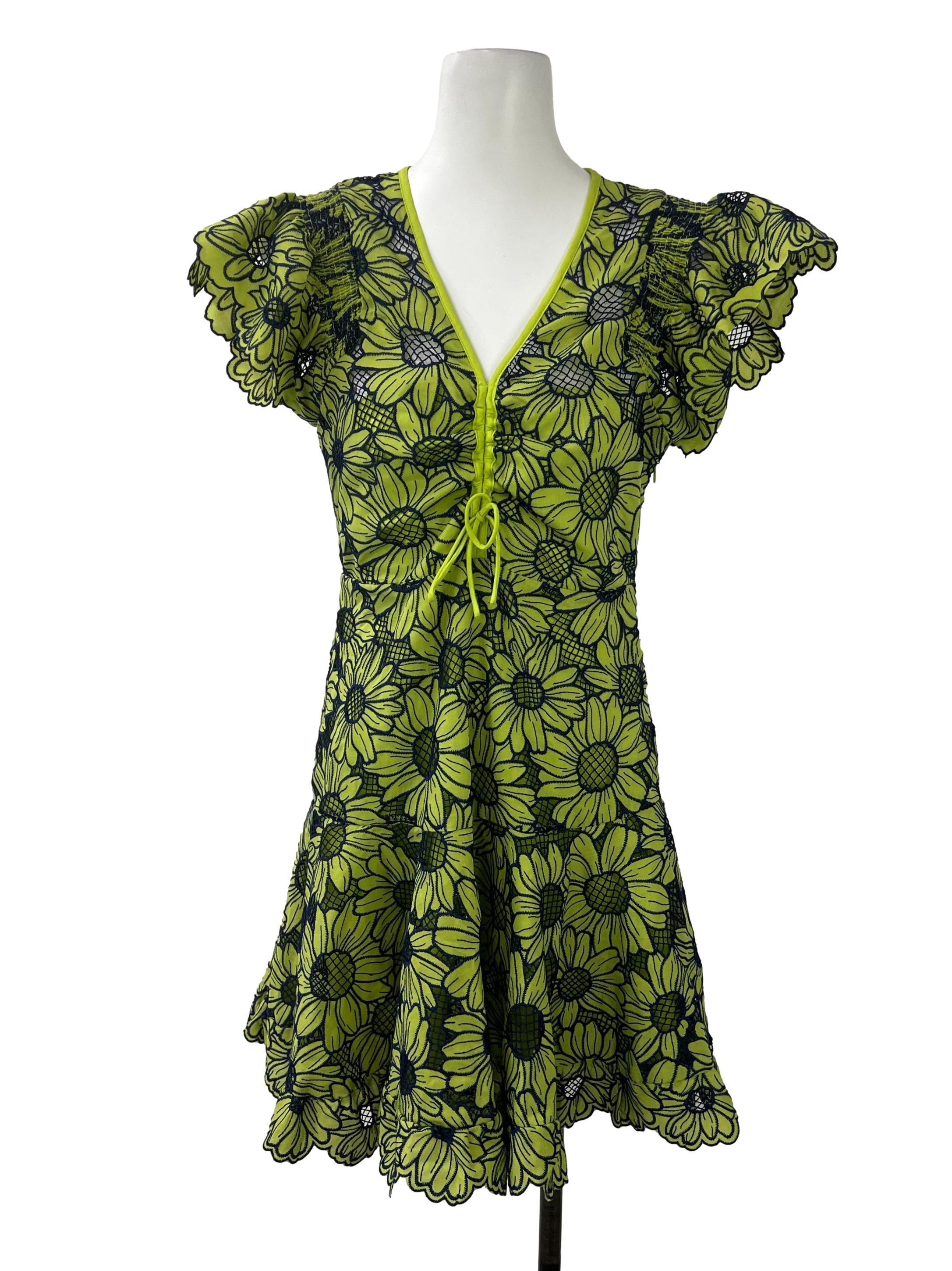 Pear Green Blue Floral Dress