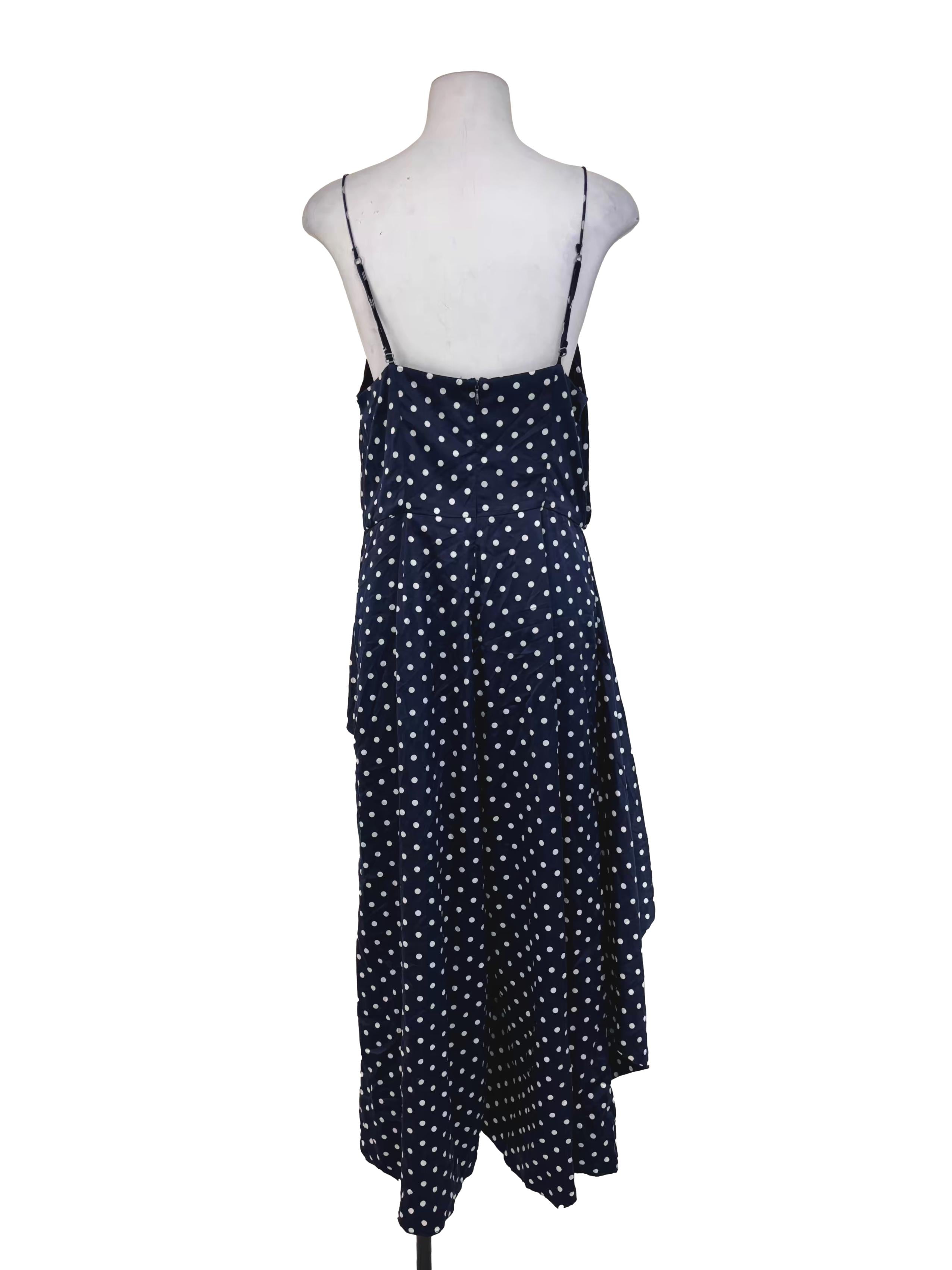 Indigo Blue Polka Dot Drape Jumpsuit