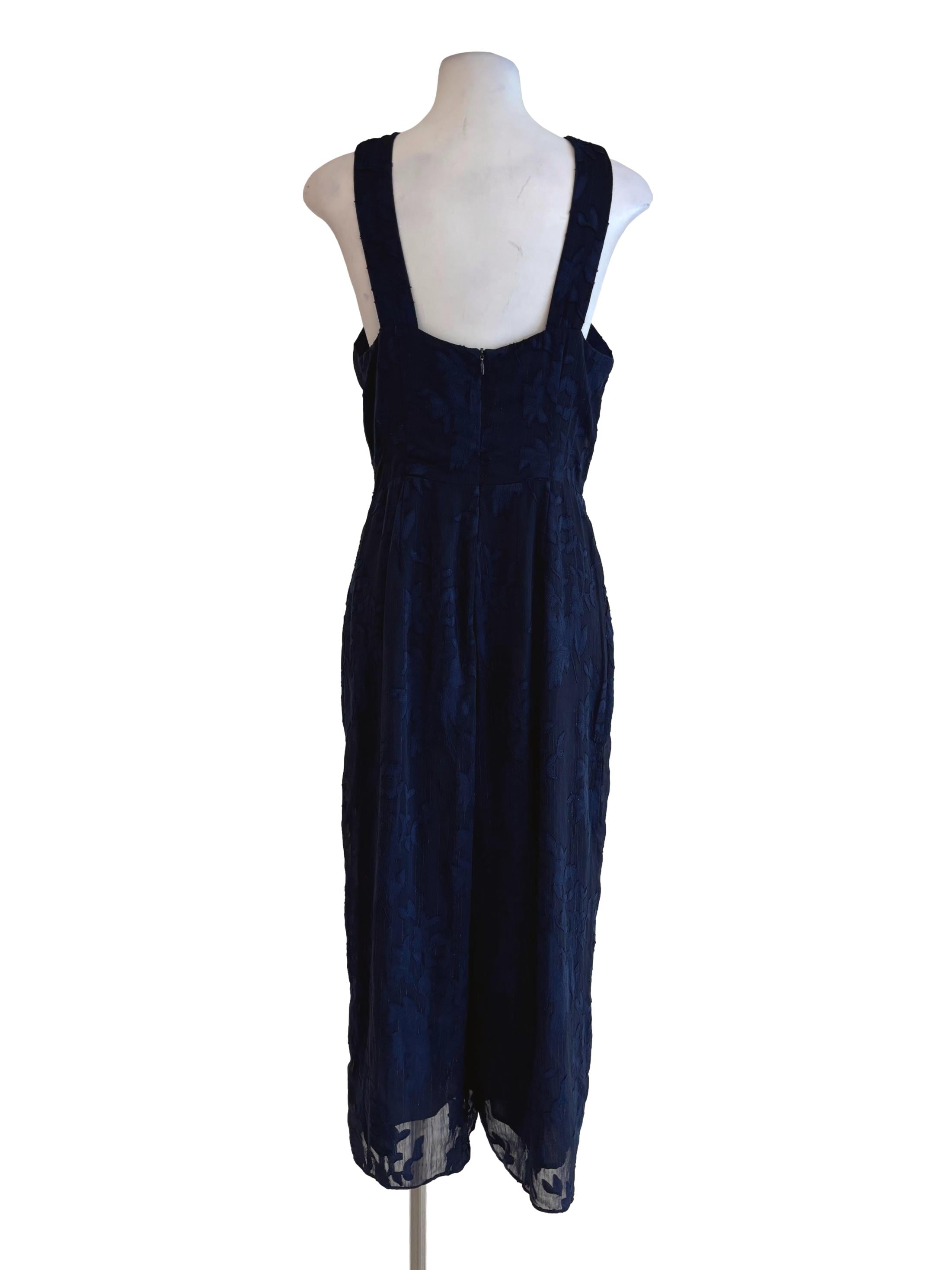 Navy Blue Cross Textured Floral Jumpsuit