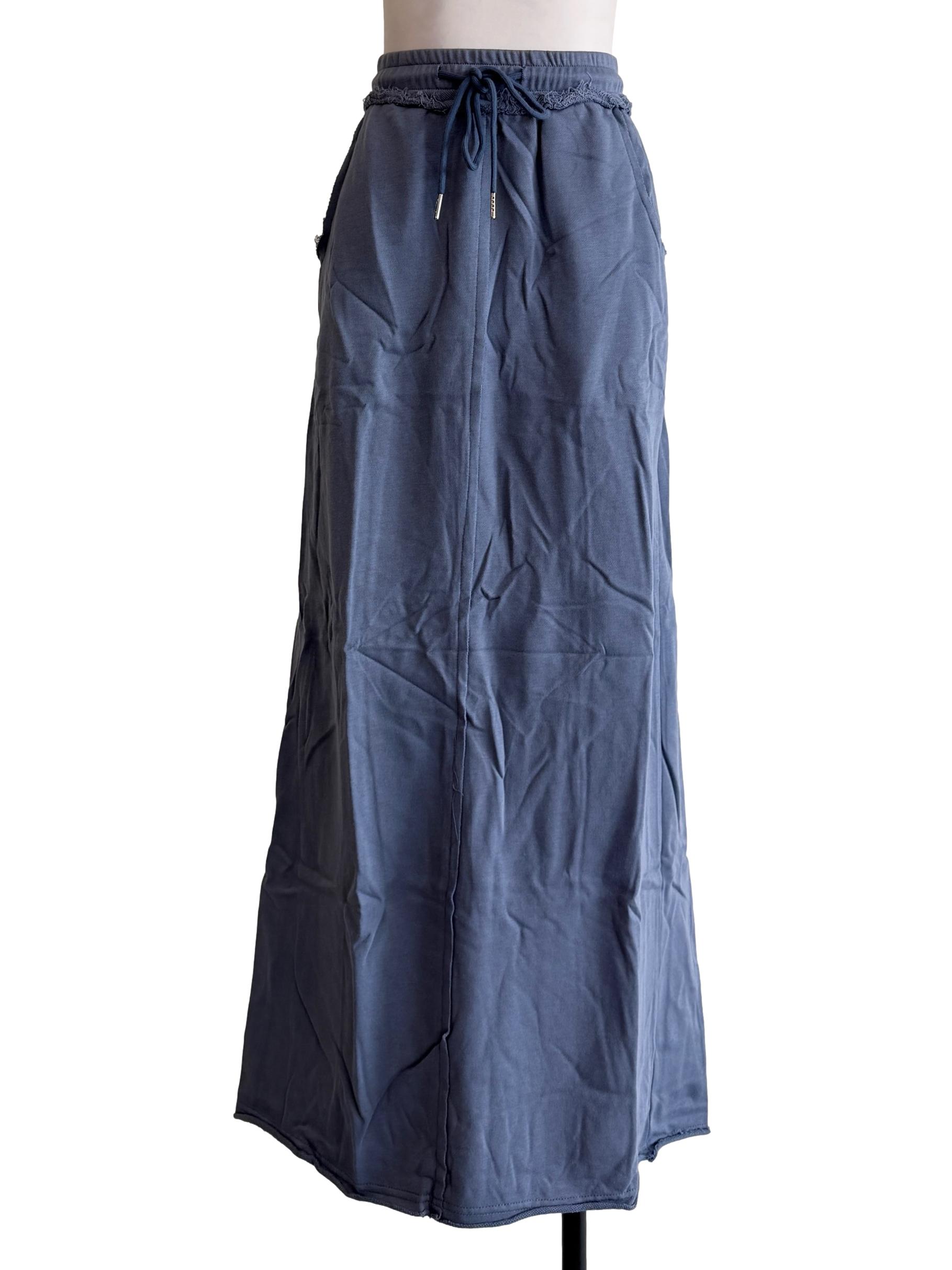 Blue Keith Raw Hem Jersey Skirt
