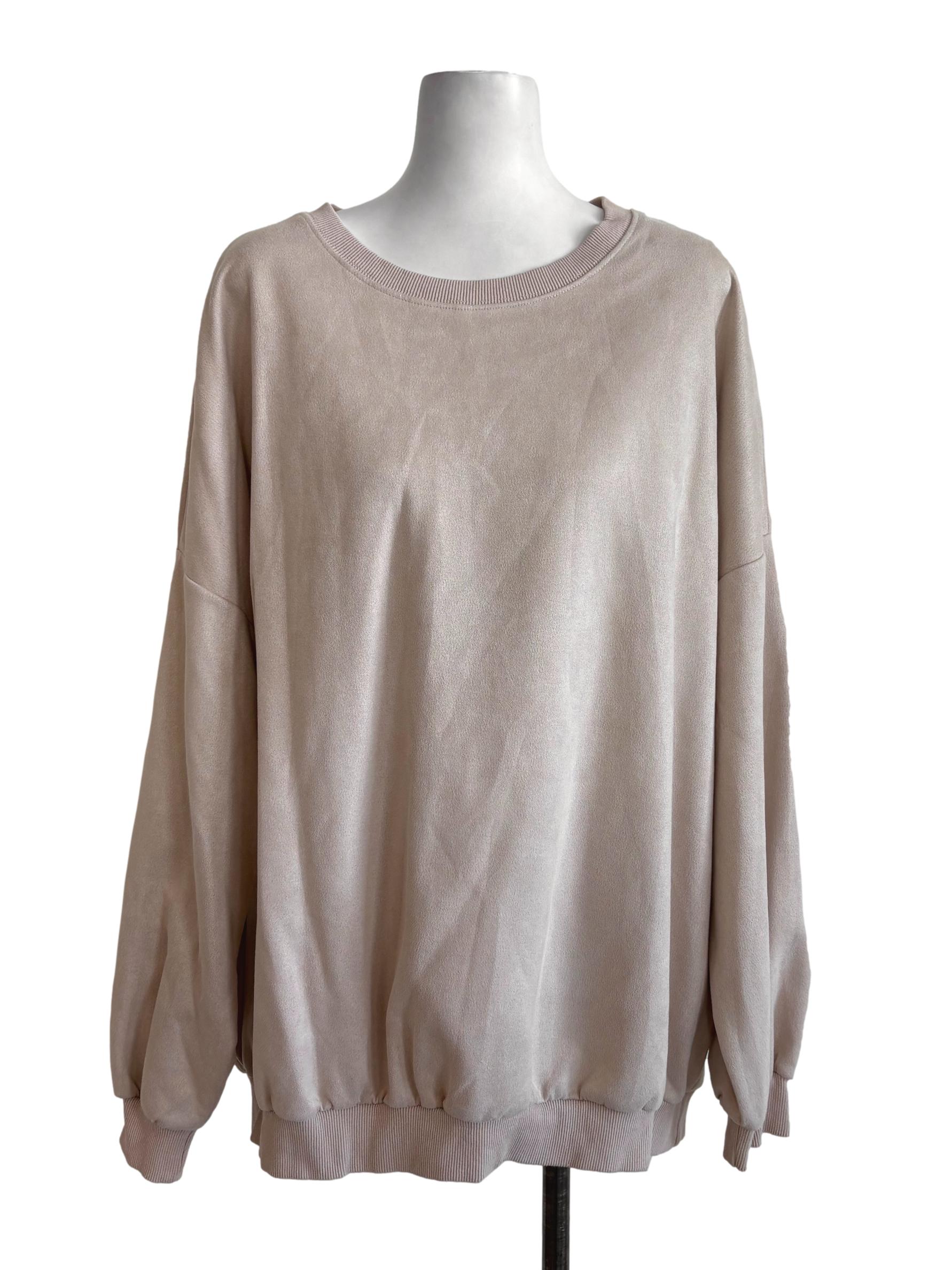 Beige Suede Crewneck Sweater