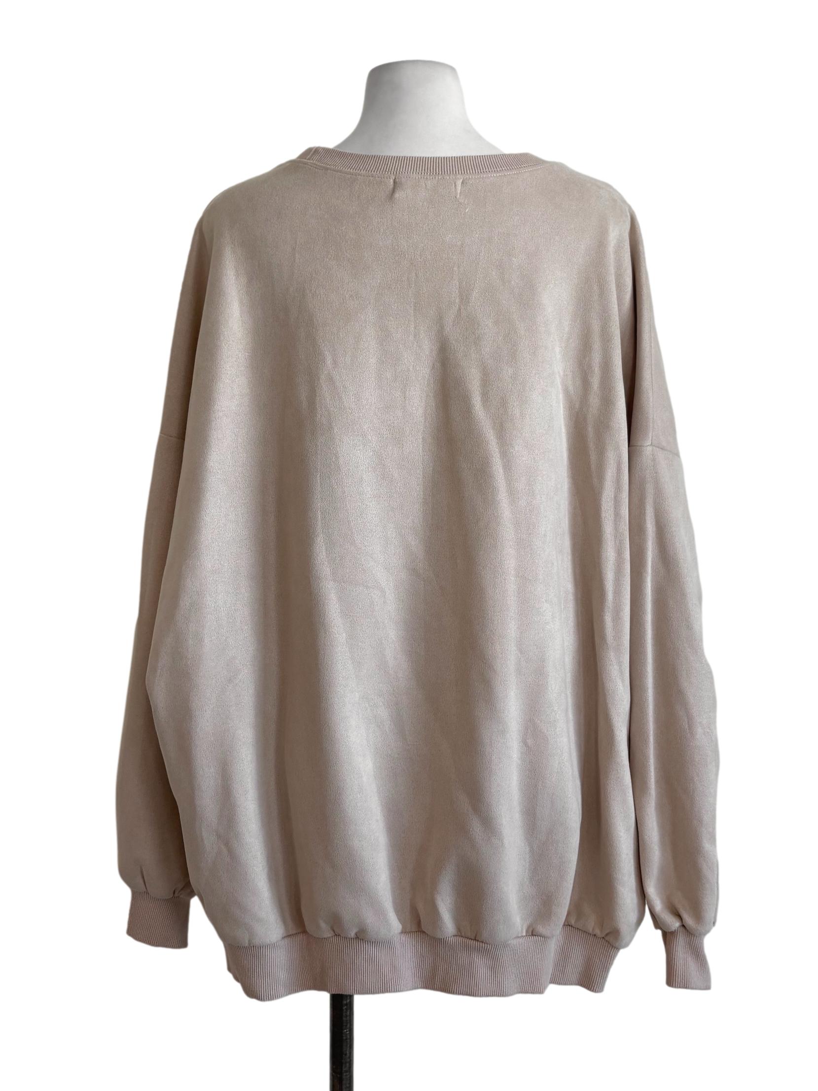 Beige Suede Crewneck Sweater