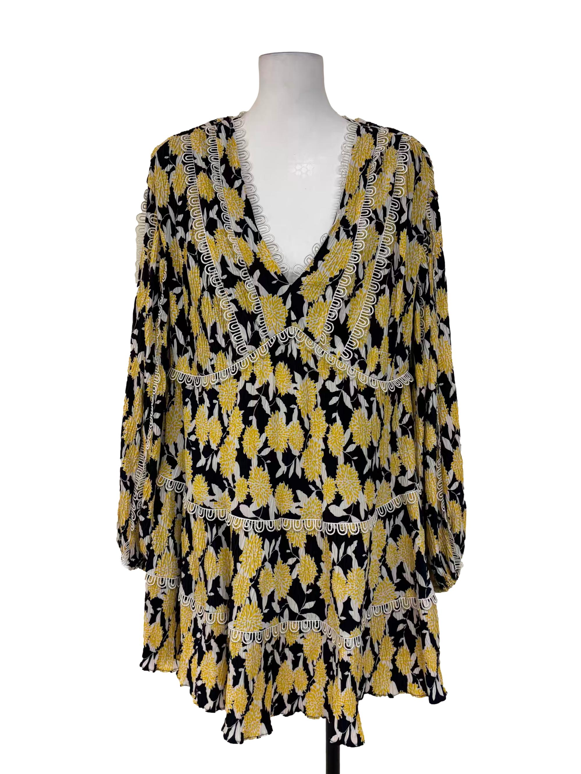 Lemon Yellow Long Sleeve Flare Dress