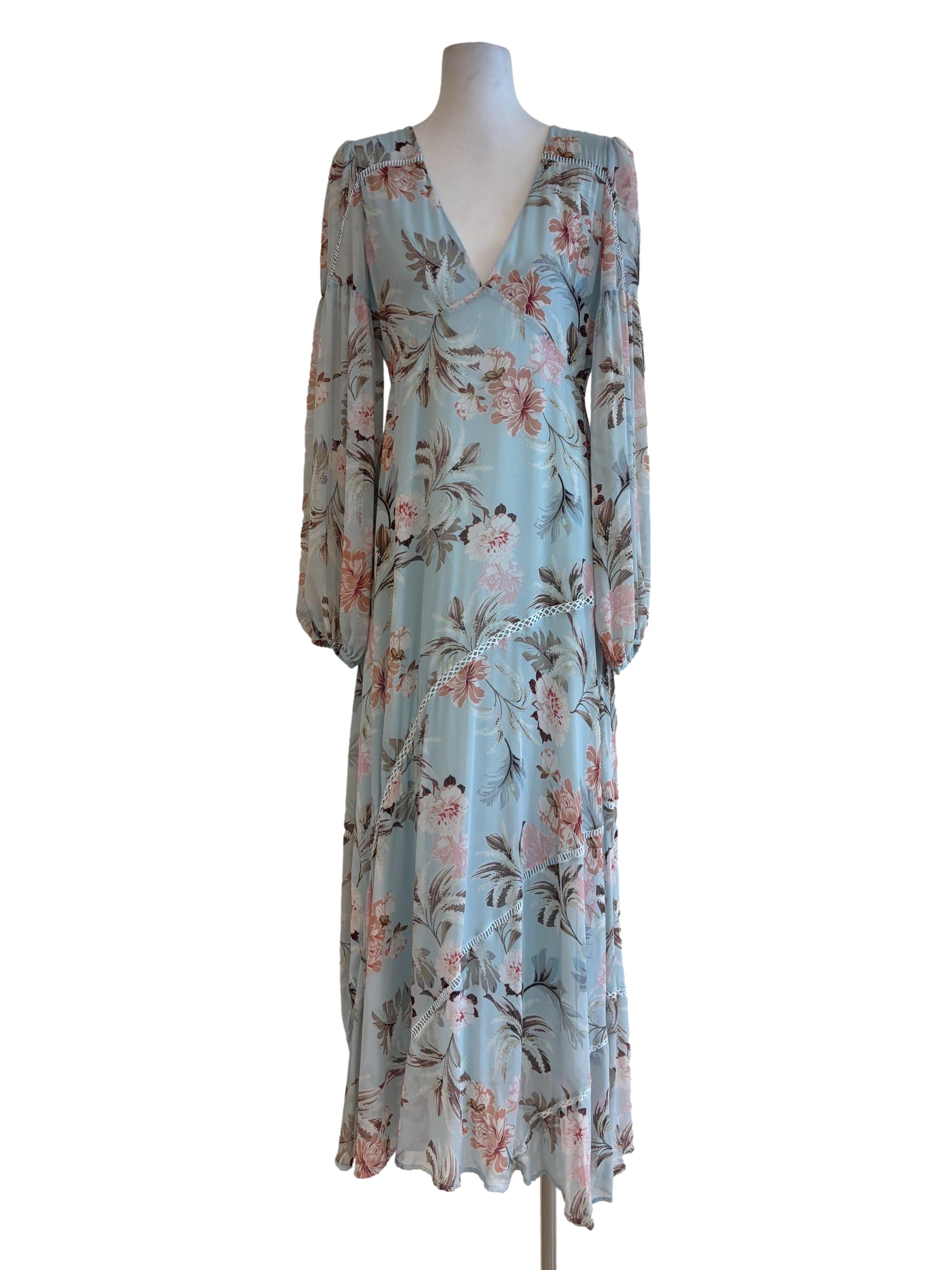 Baby Blue Long Sleeve Floral Dress