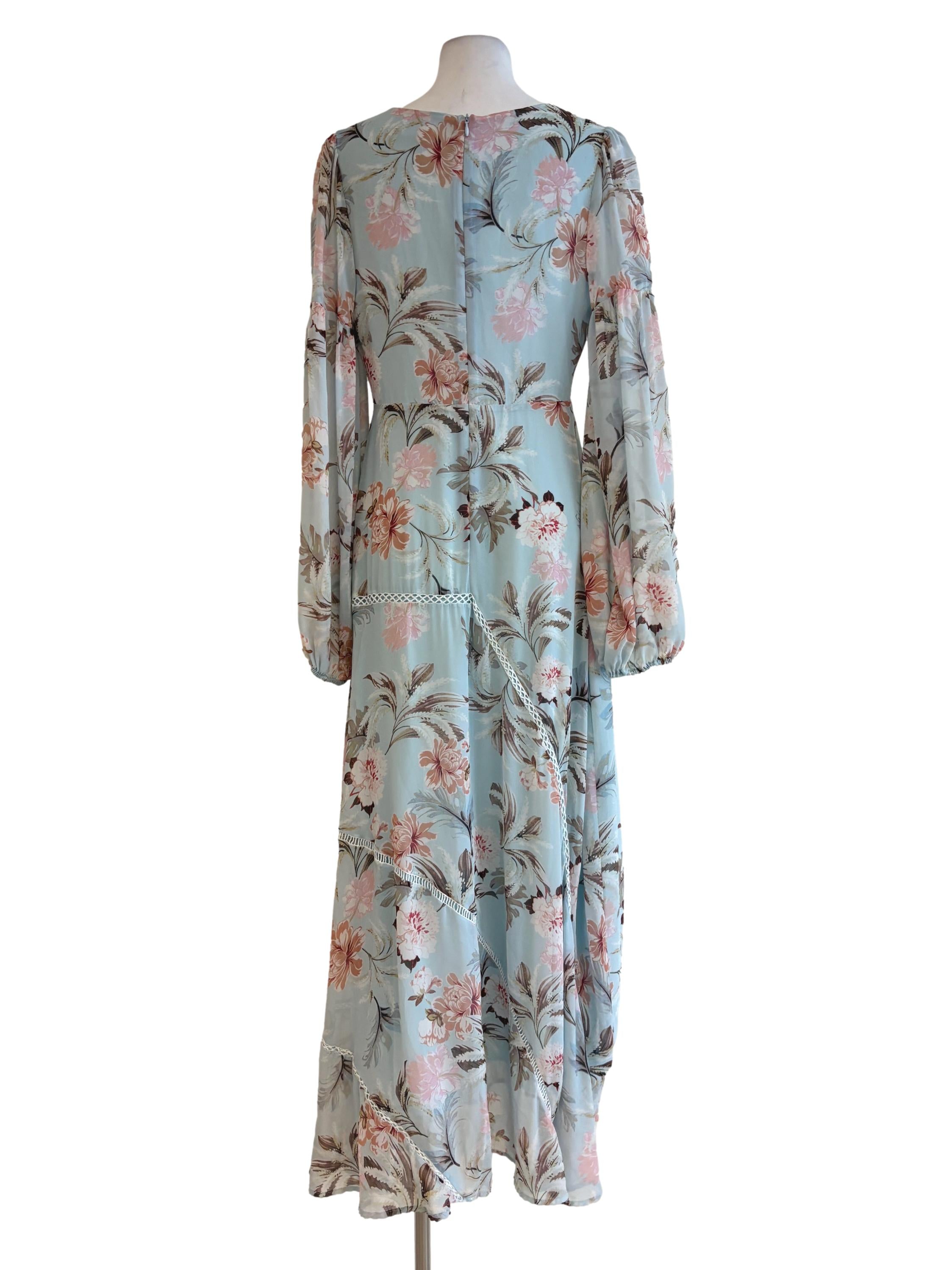 Baby Blue Long Sleeve Floral Dress