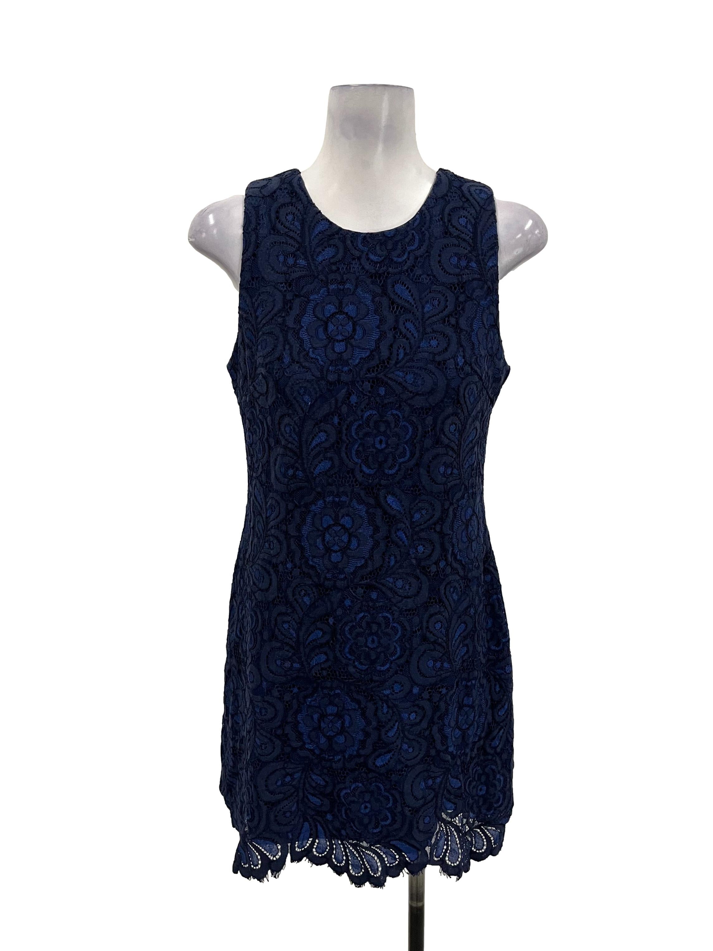 Blue Sleeveless Flower Lace Dress
