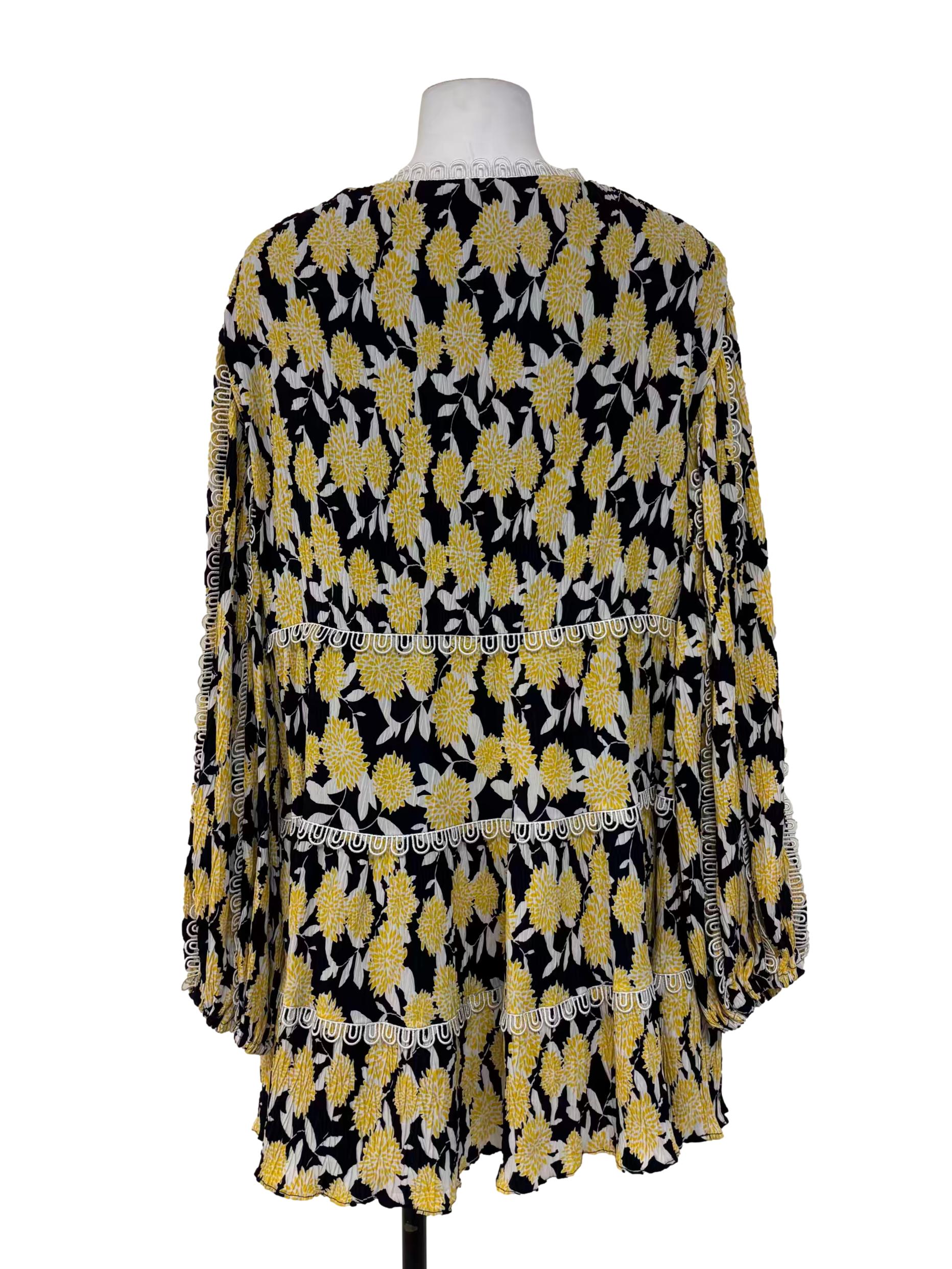 Lemon Yellow Long Sleeve Flare Dress