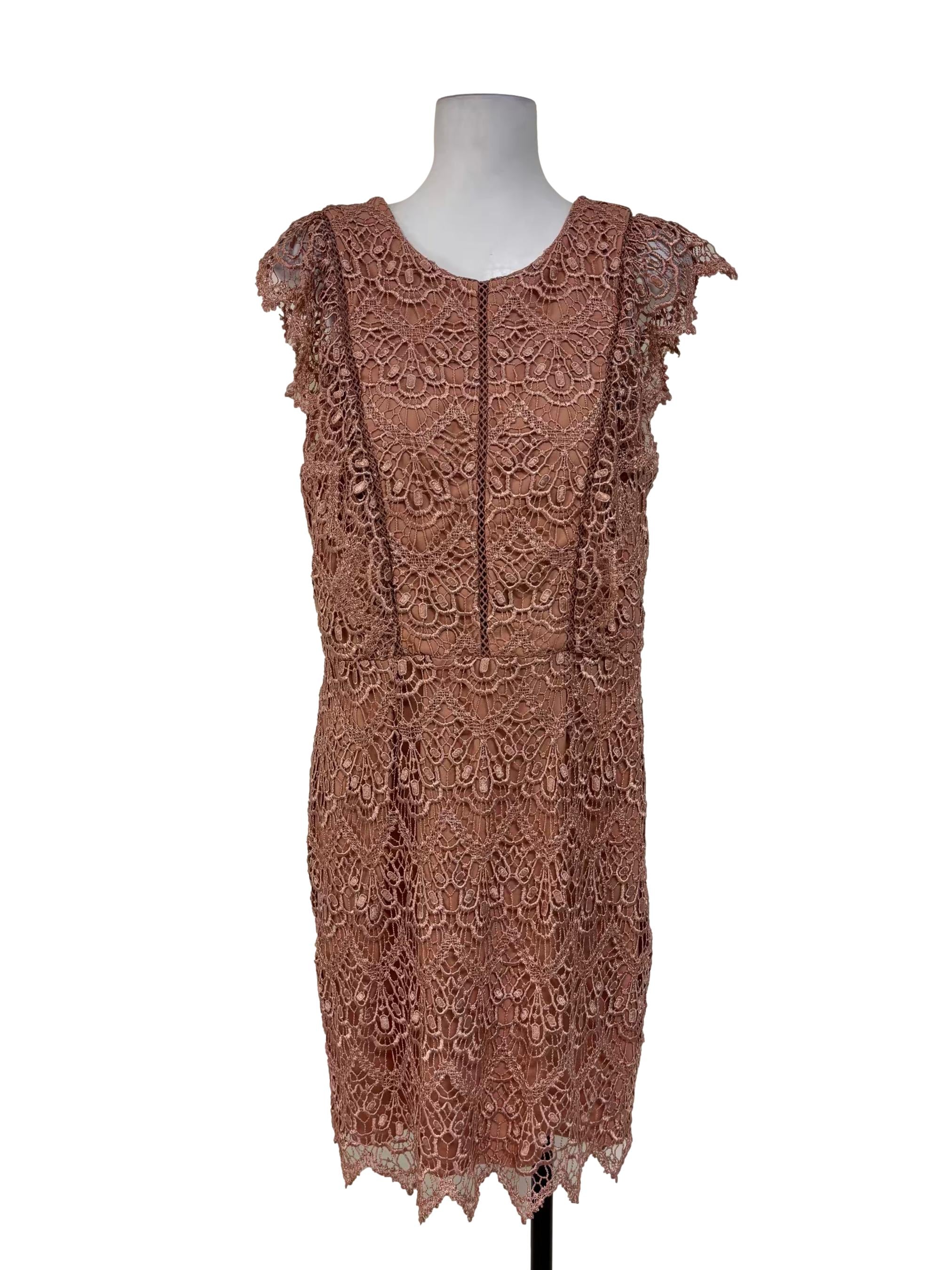 Peach Pink Sleeveless Lace Dress
