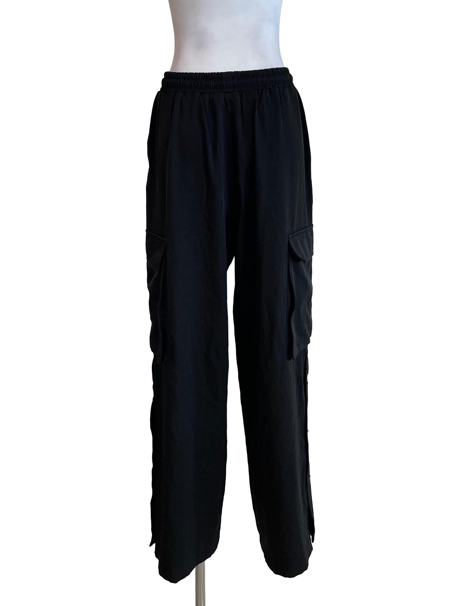 Black Side Buttons Baggy Pants