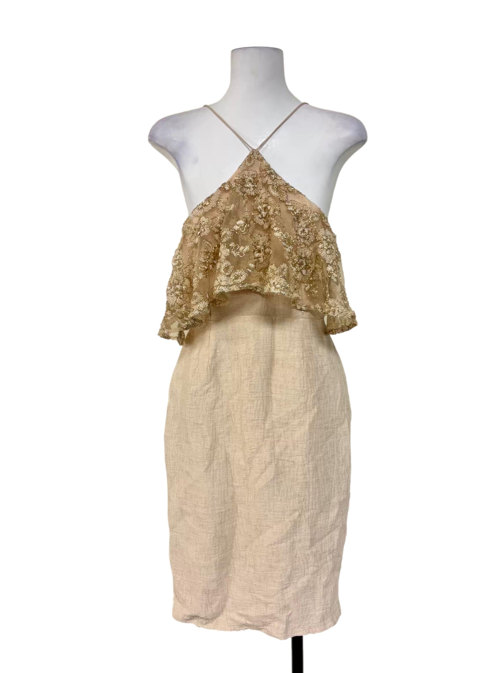 Beige Gold Drape Halter Dress