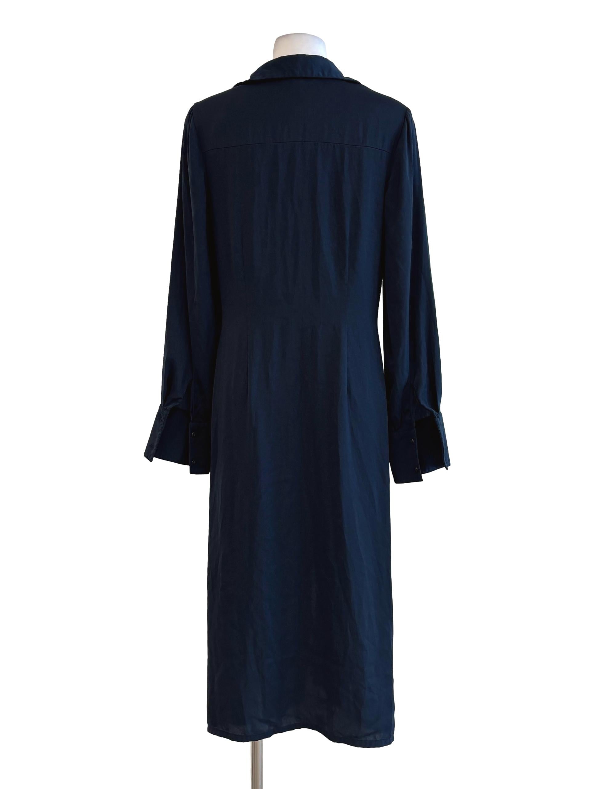 Midnight Blue Front Twist Long Sleeve Dress
